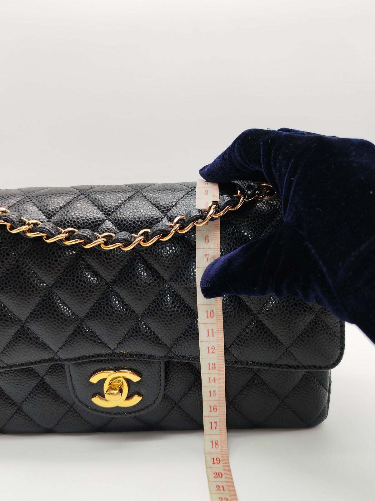 Chanel Classic Double Flap Medium in Black Caviar Leather and Gold Hardware Microchip | Purse Maison Luxury Bags Shop