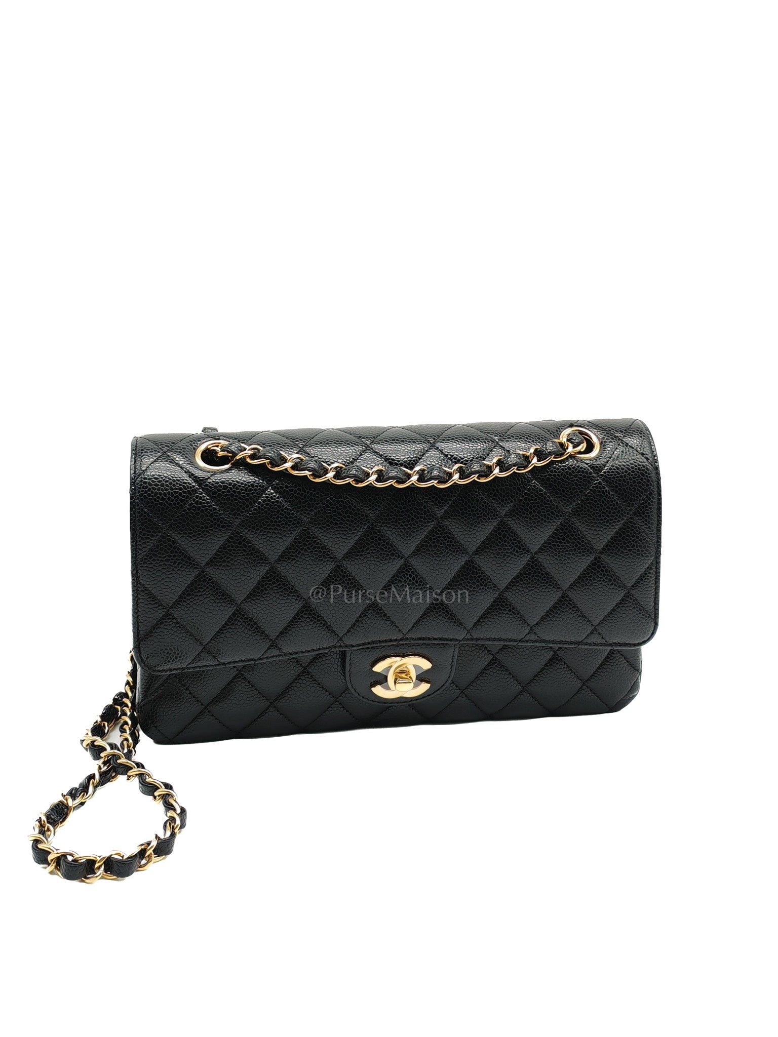 Chanel Classic Double Flap Medium in Black Caviar Leather and Gold Hardware (Microchip) | Purse Maison Luxury Bags Shop