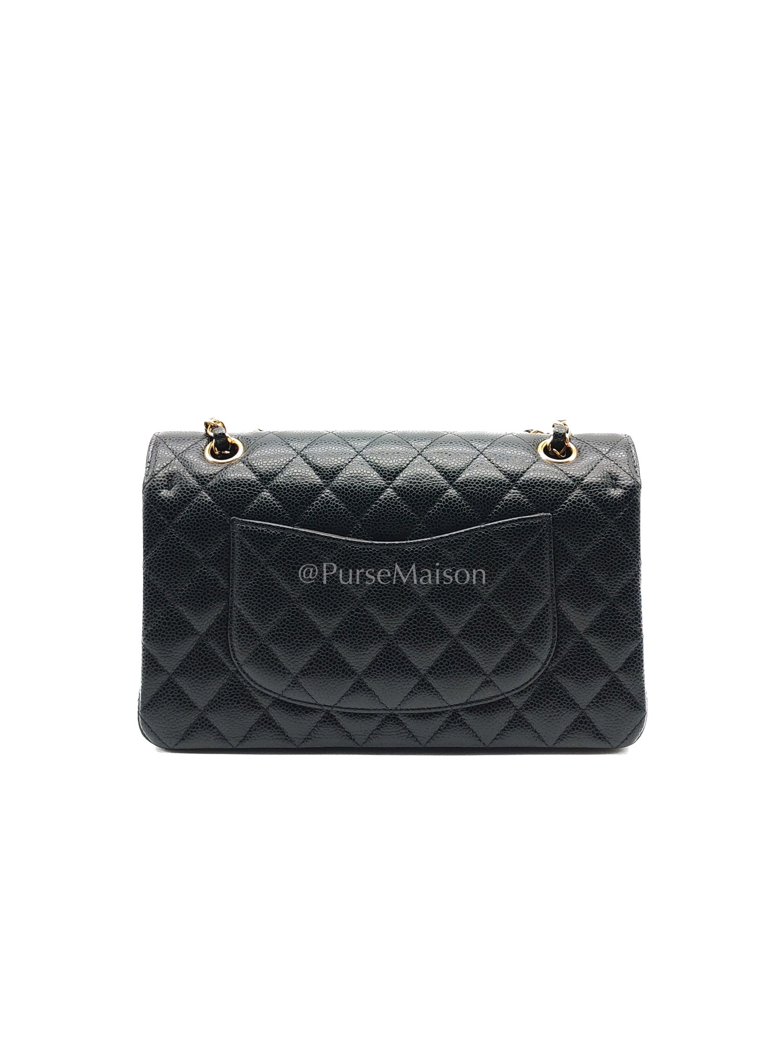 Chanel Classic Double Flap Medium in Black Caviar Leather and Gold Hardware (Microchip) | Purse Maison Luxury Bags Shop