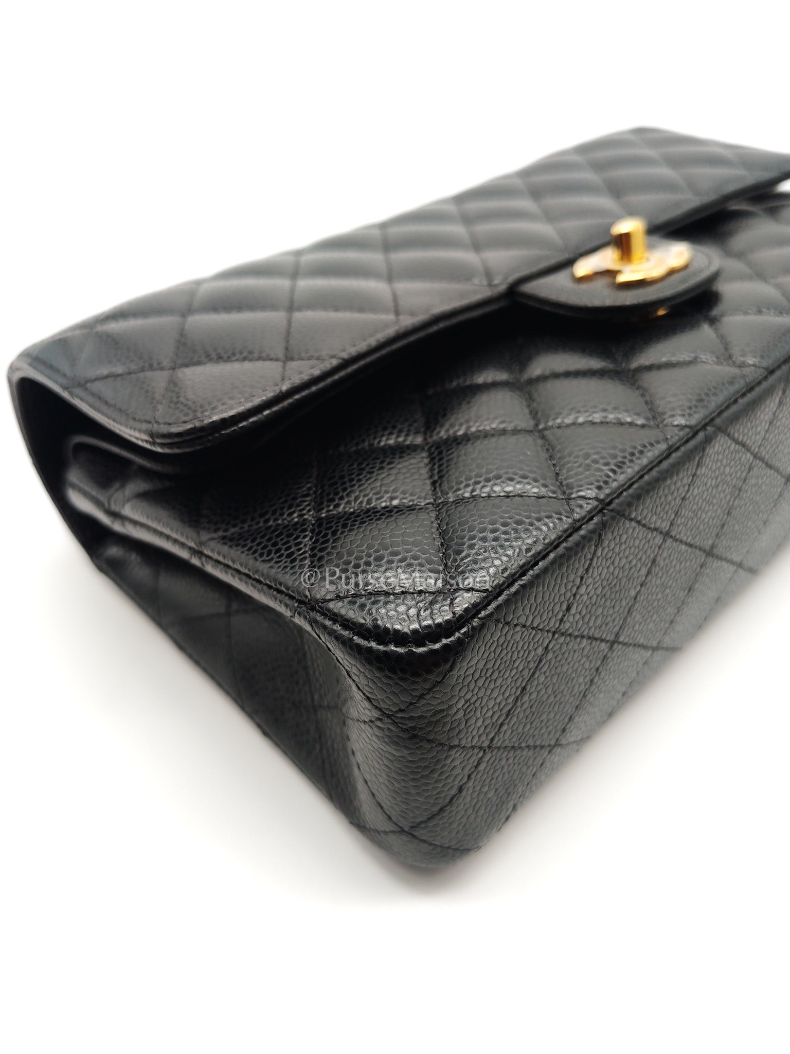 Chanel Classic Double Flap Medium in Black Quilted Caviar Leather & Gold Hardware Microchip