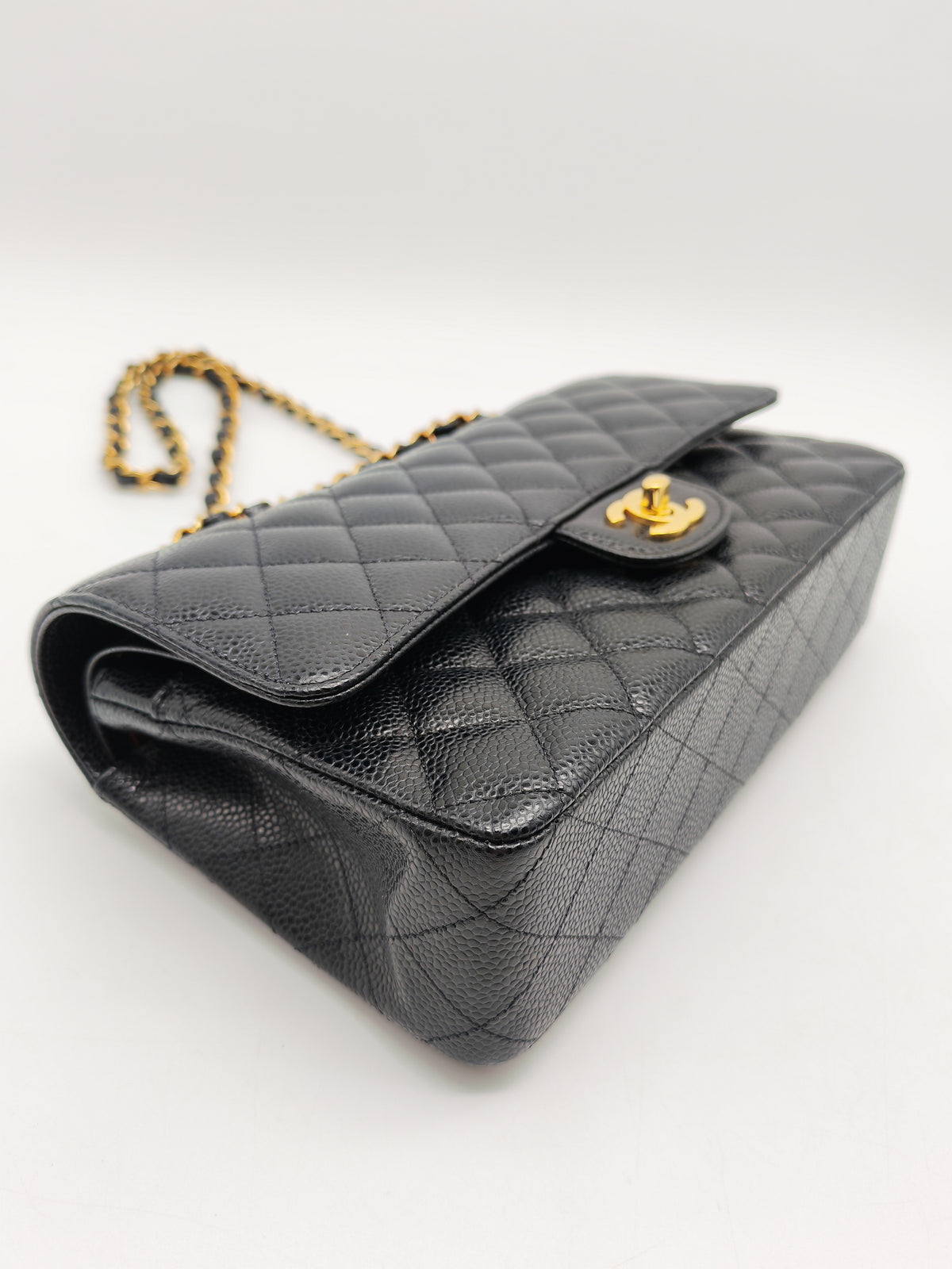 Chanel Classic Double Flap Medium in Black Caviar Leather and Gold Hardware Microchip | Purse Maison Luxury Bags Shop