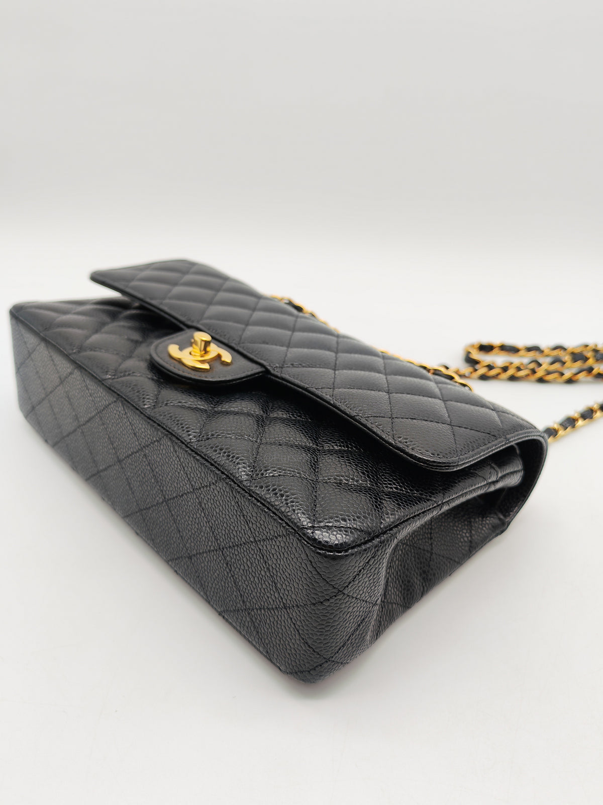 Chanel Classic Double Flap Medium in Black Caviar Leather and Gold Hardware Microchip | Purse Maison Luxury Bags Shop