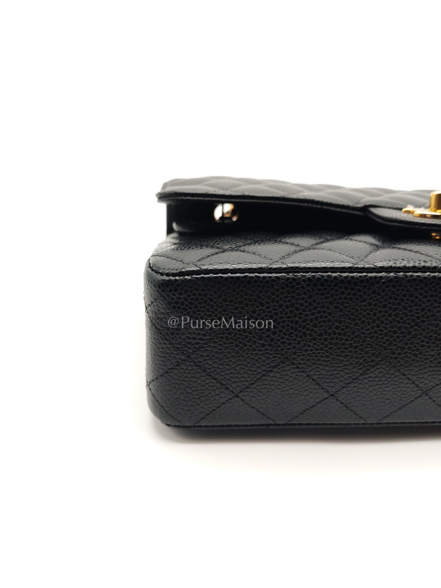 Chanel Classic Double Flap Medium in Black Quilted Caviar Leather & Gold Hardware Microchip
