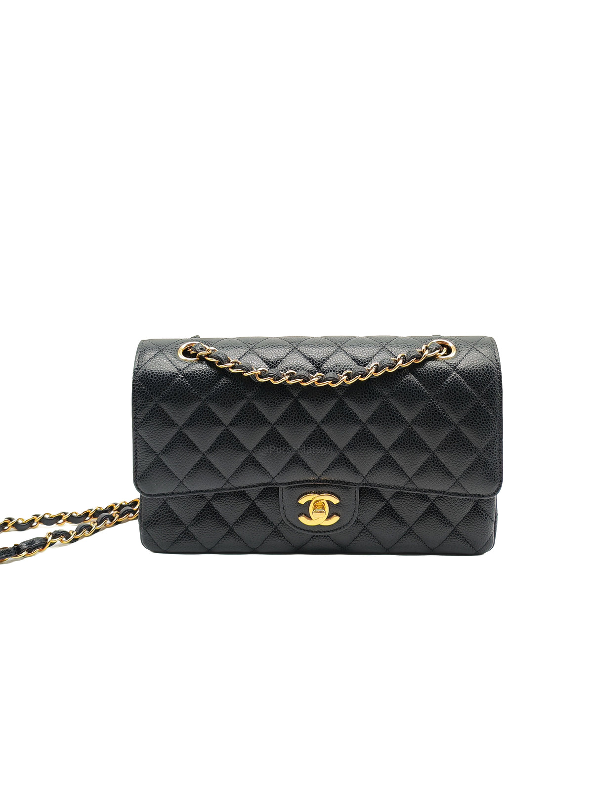 Chanel Classic Double Flap Medium in Black Caviar Leather and Gold Hardware Microchip | Purse Maison Luxury Bags Shop