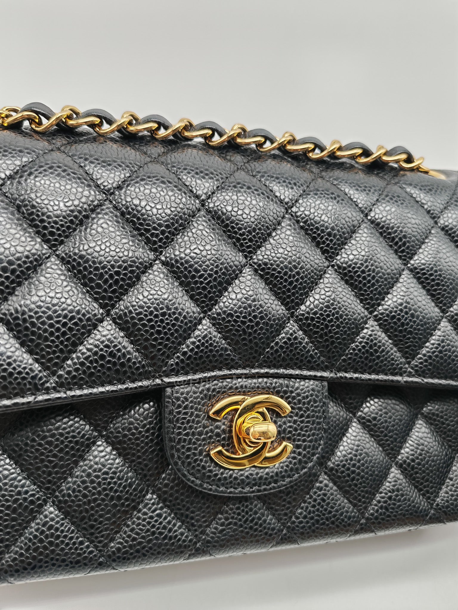 Chanel Classic Double Flap Medium in Black Caviar Leather and Gold Hardware Series 28 | Purse Maison Luxury Bags Shop