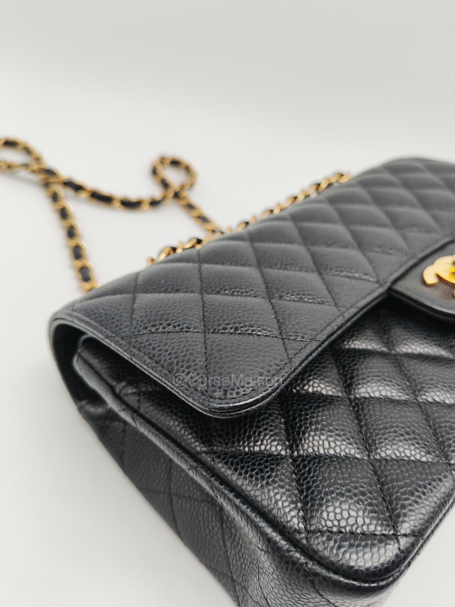 Chanel Classic Double Flap Medium in Black Caviar Leather and Gold Hardware Series 28 | Purse Maison Luxury Bags Shop