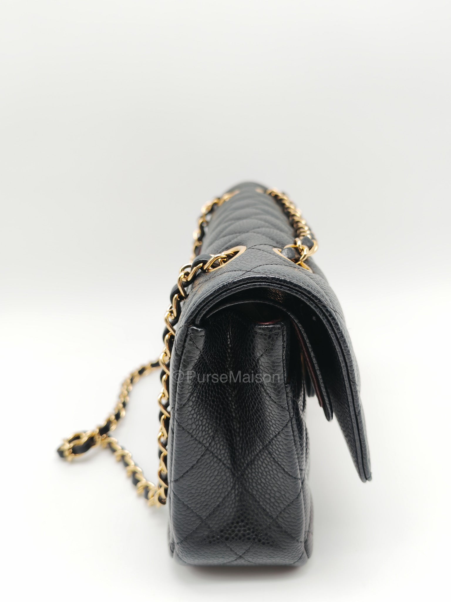 Chanel Classic Double Flap Medium in Black Caviar Leather and Gold Hardware Series 28 | Purse Maison Luxury Bags Shop