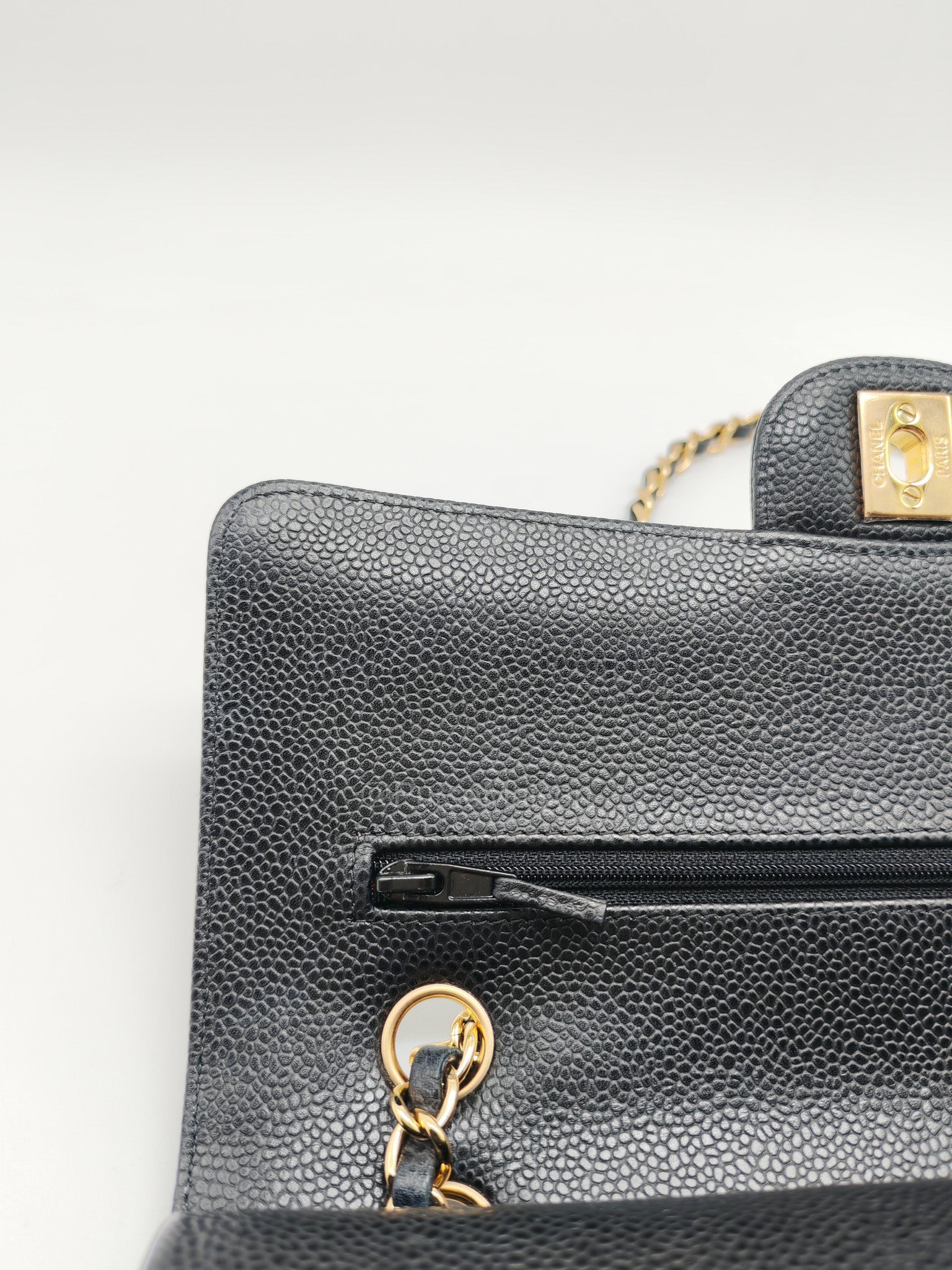 Chanel Classic Double Flap Medium in Black Caviar Leather and Gold Hardware Series 28 | Purse Maison Luxury Bags Shop