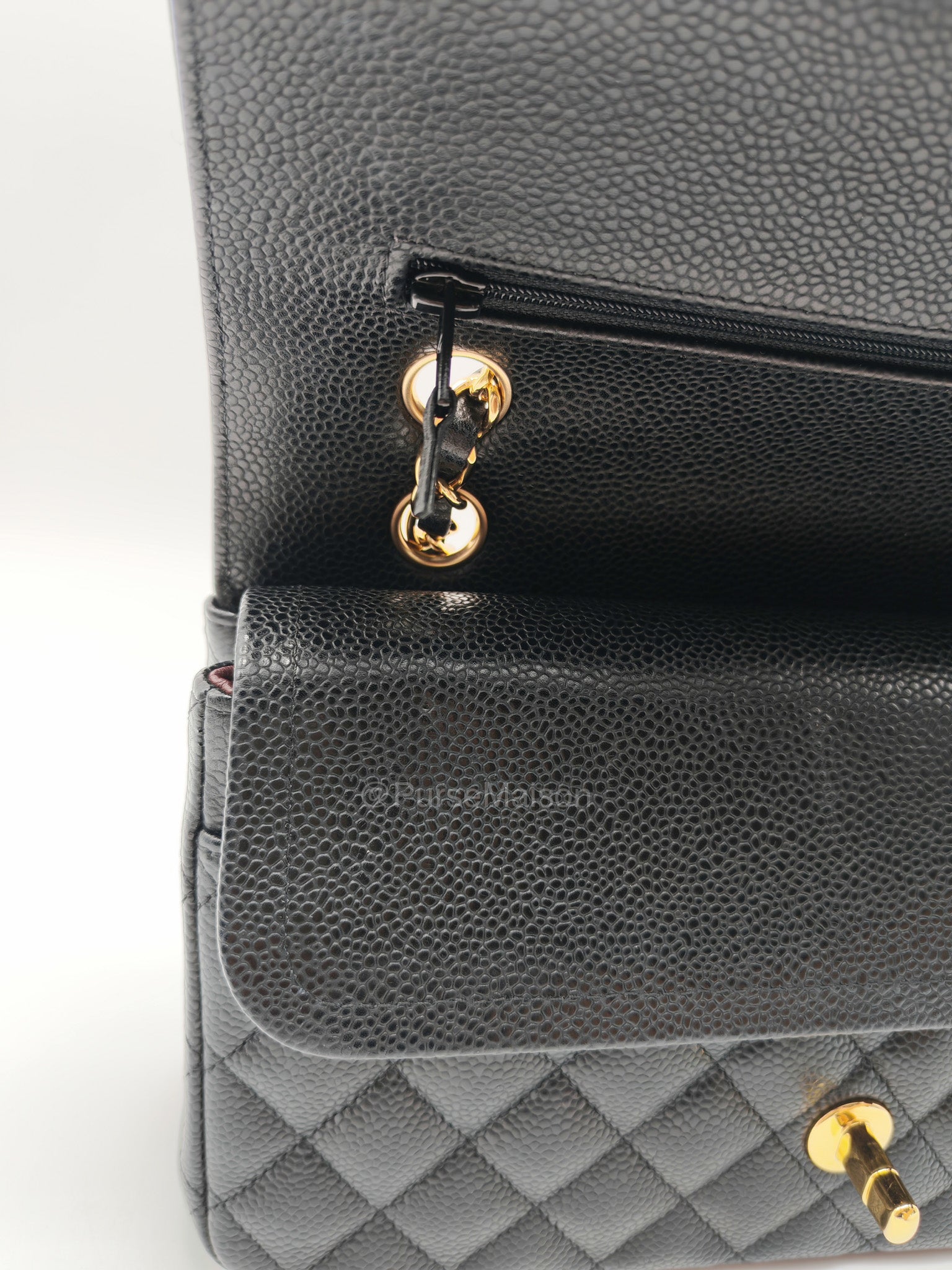 Chanel Classic Double Flap Medium in Black Caviar Leather and Gold Hardware Series 28 | Purse Maison Luxury Bags Shop