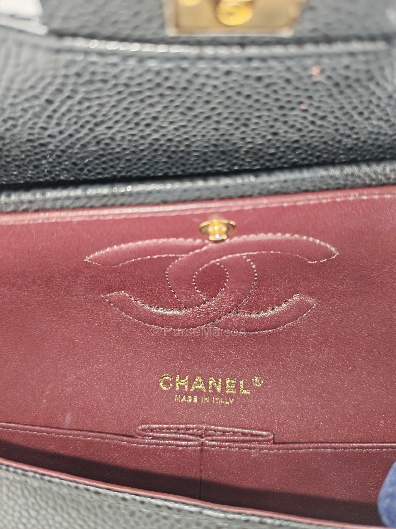 Chanel Classic Double Flap Medium in Black Caviar Leather and Gold Hardware Series 28 | Purse Maison Luxury Bags Shop