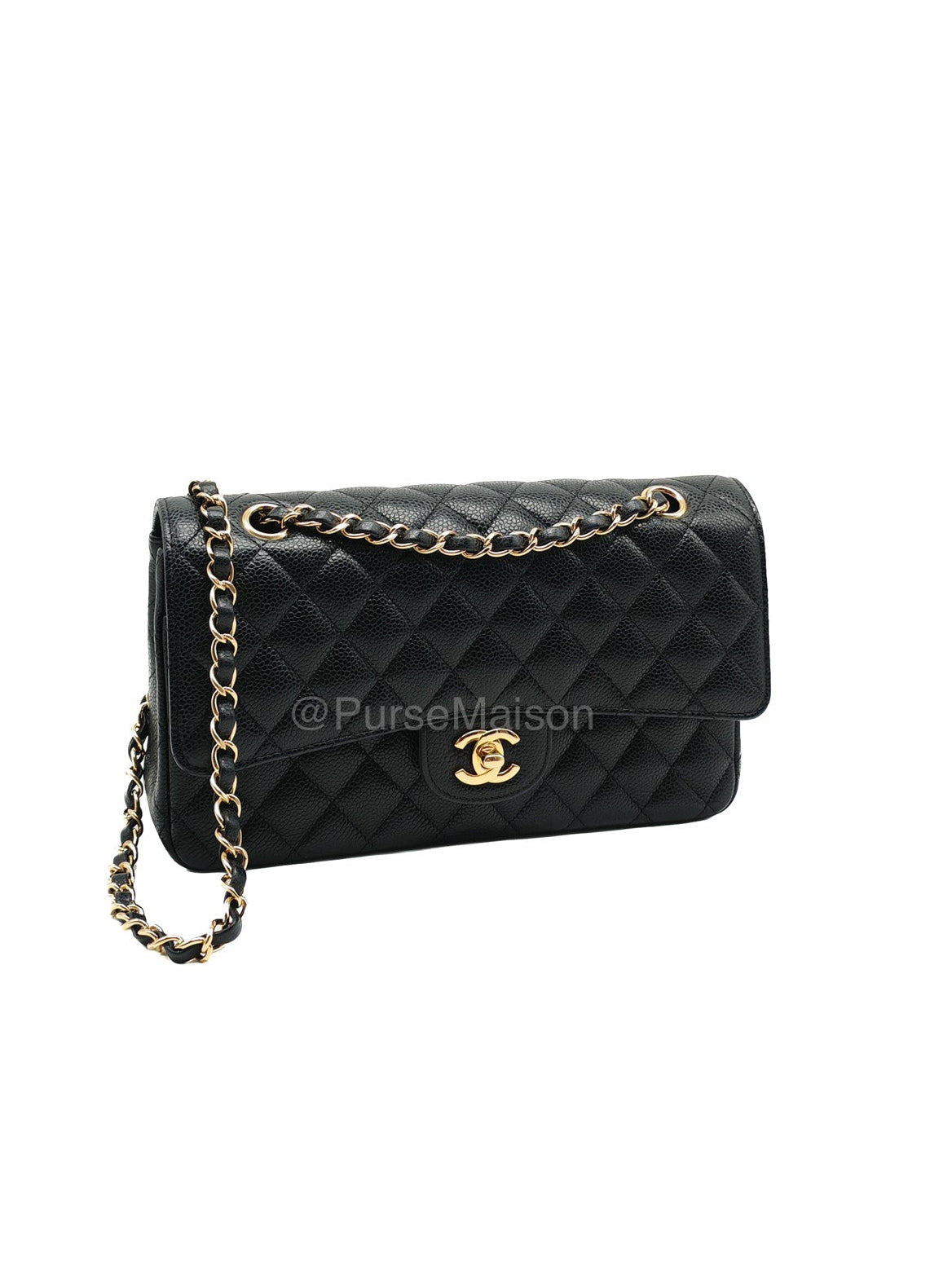 Chanel Classic Double Flap Medium in Black Caviar Leather and Gold Hardware Series 28 | Purse Maison Luxury Bags Shop