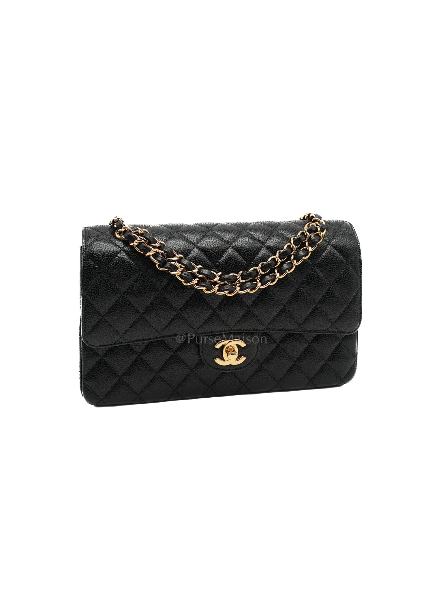 Chanel Classic Double Flap Medium in Black Caviar Leather Gold Hardware (Series 30) | Purse Maison Luxury Bags Shop