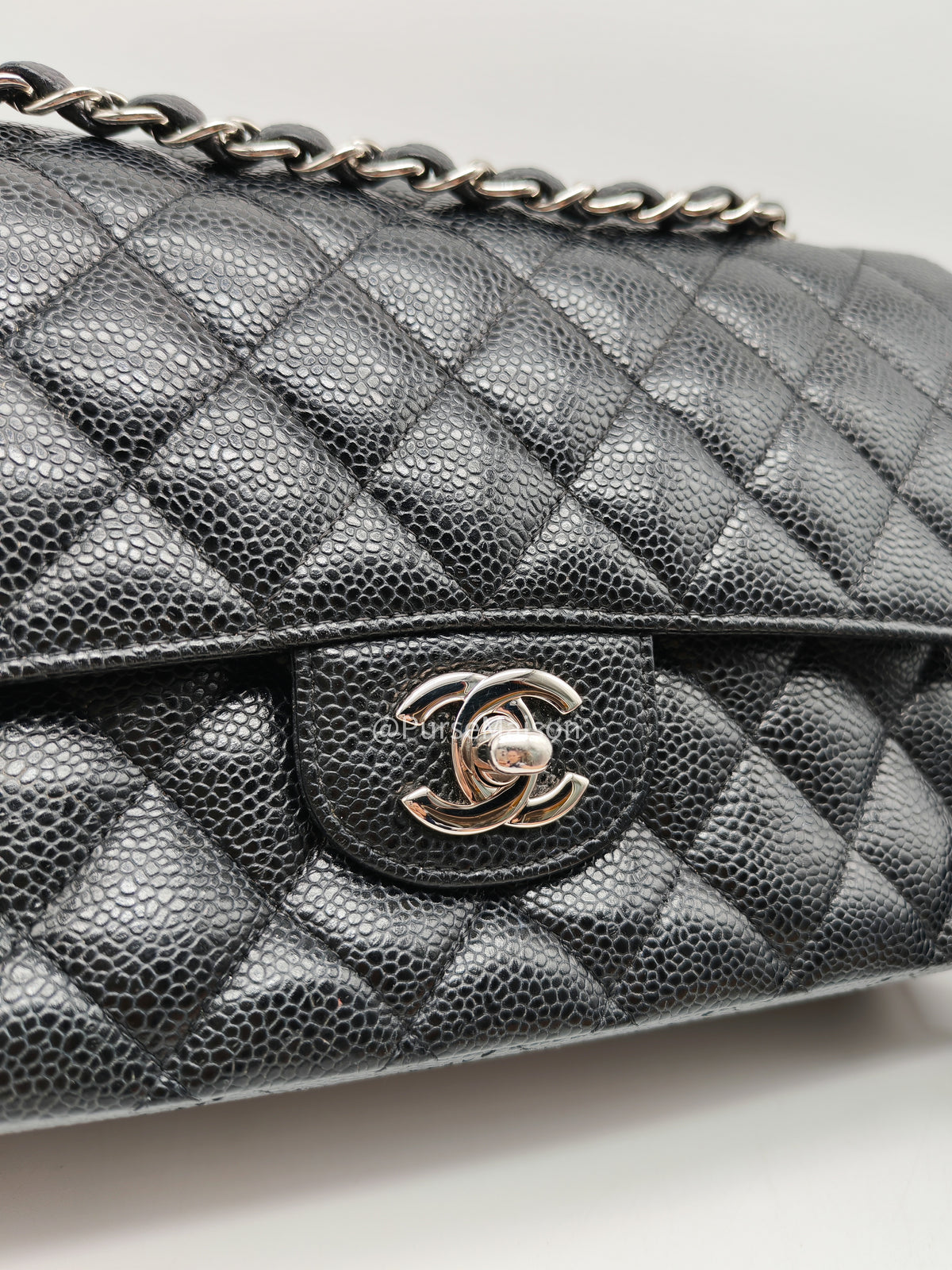 Chanel Classic Double Flap Medium in Black Caviar Leather Silver Hardware (Series 18) | Purse Maison Luxury Bags Shop