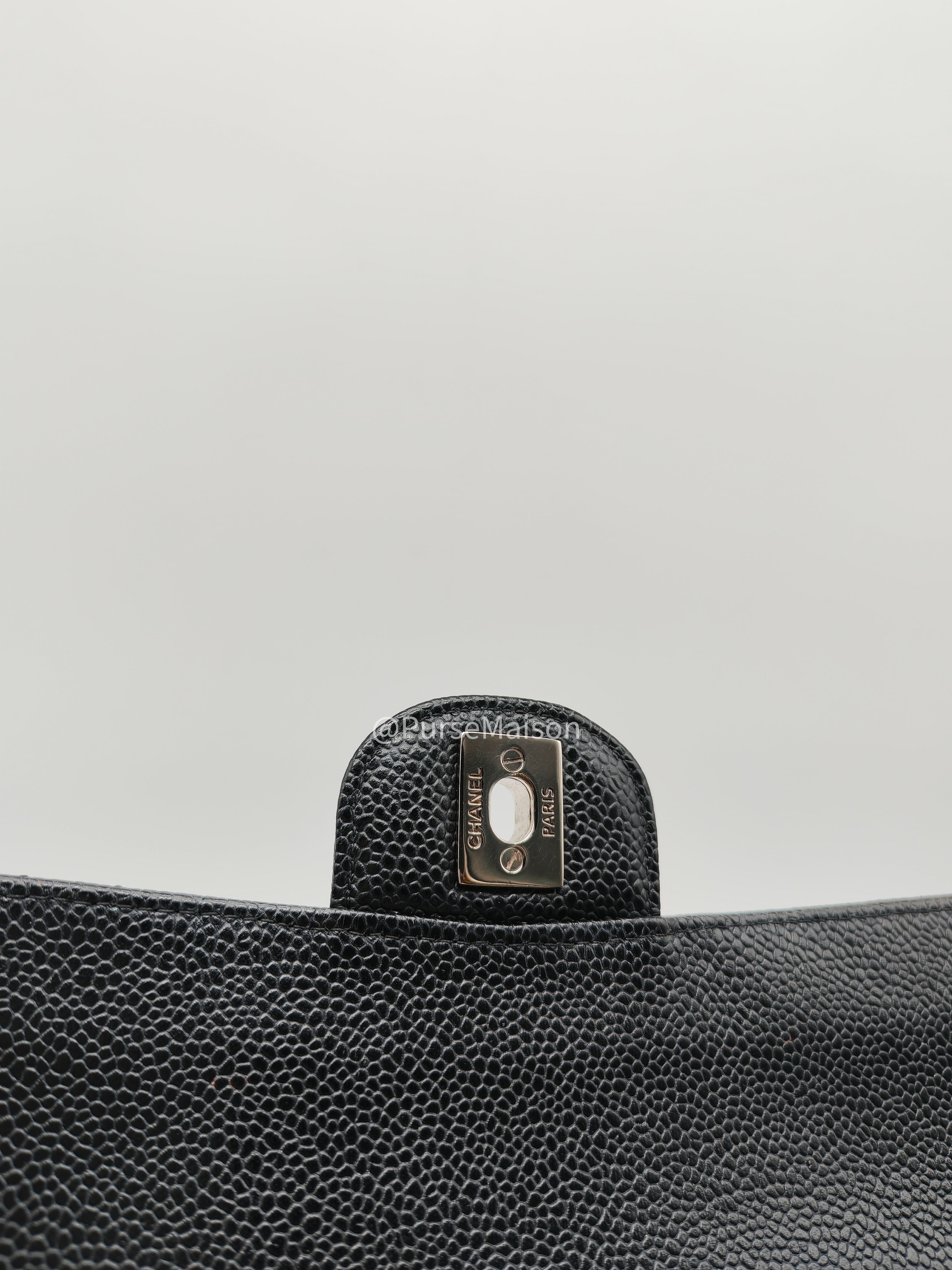 Chanel Classic Double Flap Medium in Black Caviar Leather Silver Hardware (Series 18) | Purse Maison Luxury Bags Shop