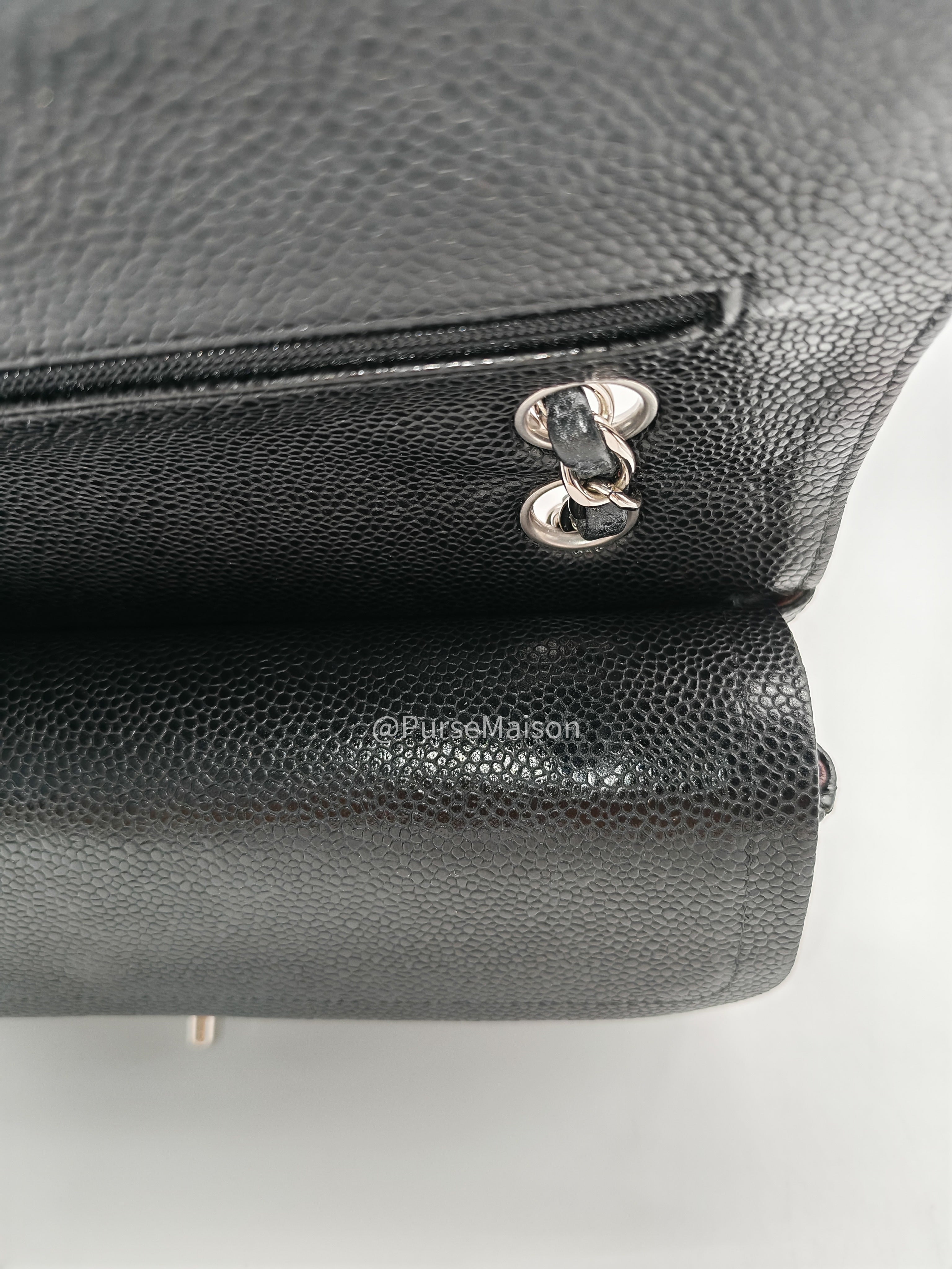 Chanel Classic Double Flap Medium in Black Caviar Leather Silver Hardware (Series 18) | Purse Maison Luxury Bags Shop