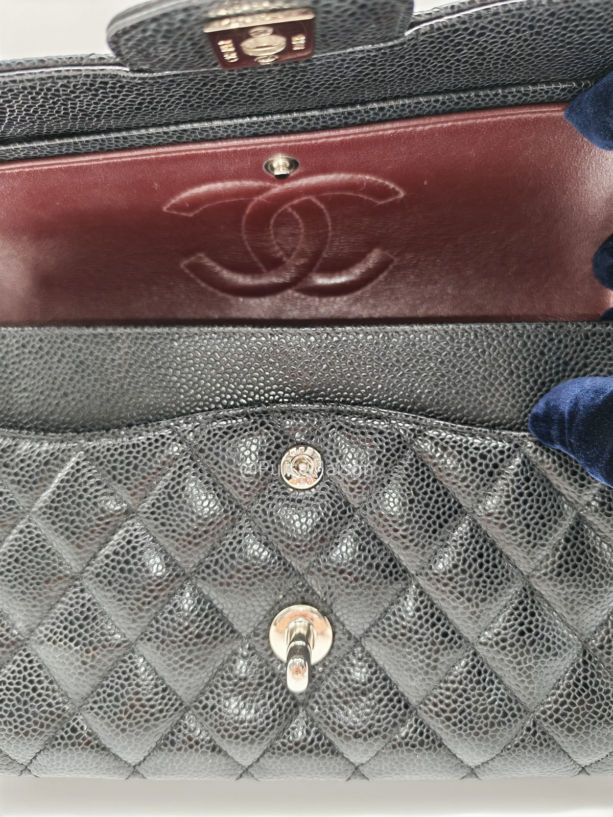 Chanel Classic Double Flap Medium in Black Caviar Leather Silver Hardware (Series 18) | Purse Maison Luxury Bags Shop