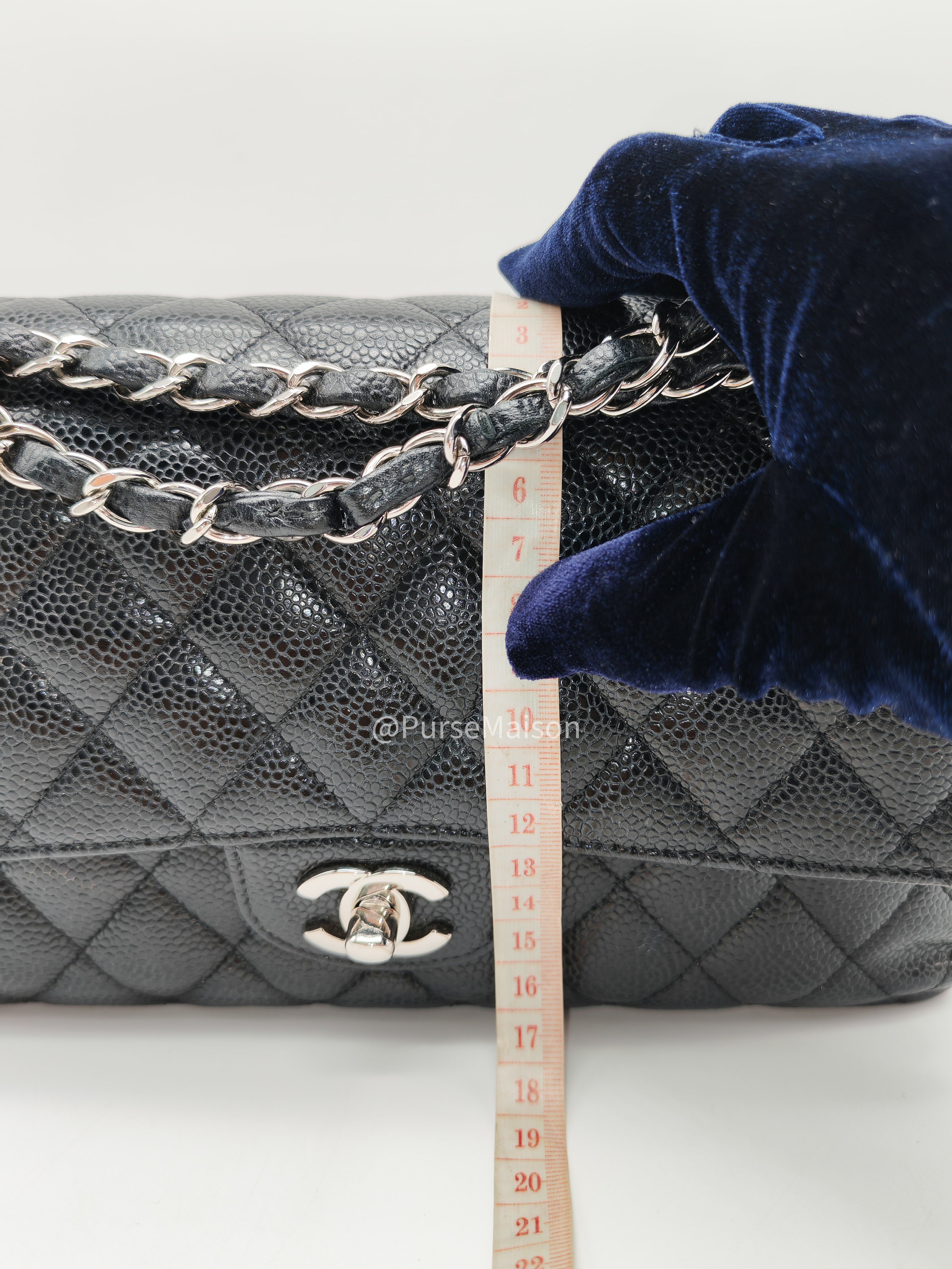 Chanel Classic Double Flap Medium in Black Caviar Leather Silver Hardware (Series 18) | Purse Maison Luxury Bags Shop