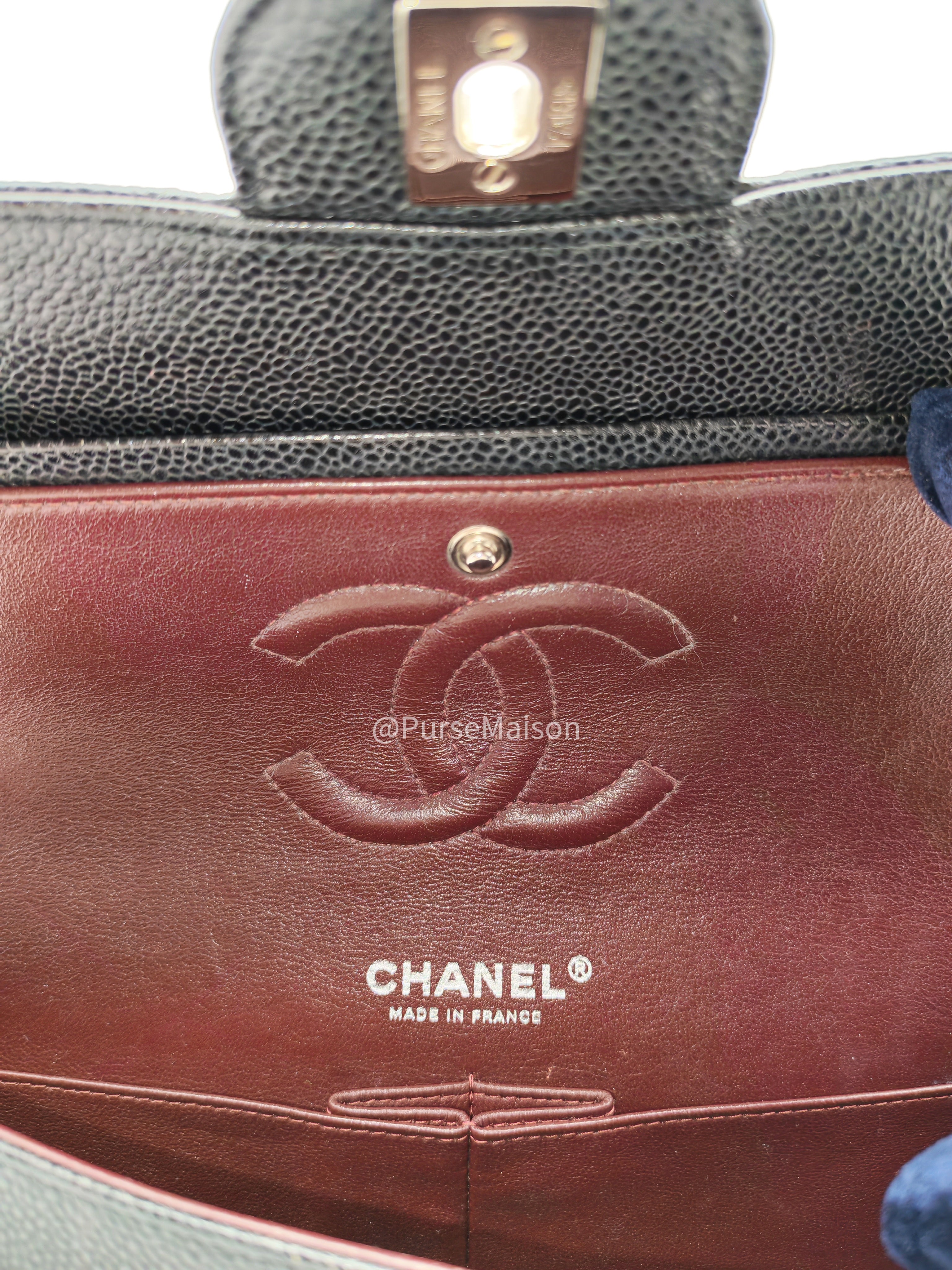 Chanel Classic Double Flap Medium in Black Caviar Leather Silver Hardware (Series 18) | Purse Maison Luxury Bags Shop