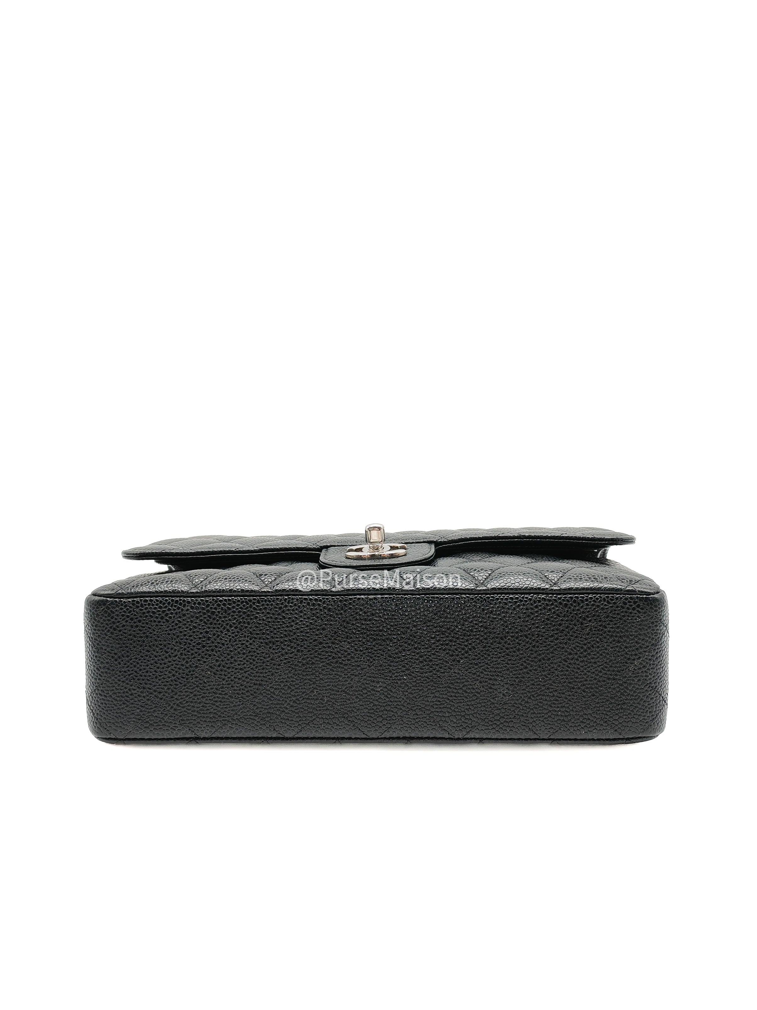 Chanel Classic Double Flap Medium in Black Caviar Leather Silver Hardware (Series 18) | Purse Maison Luxury Bags Shop
