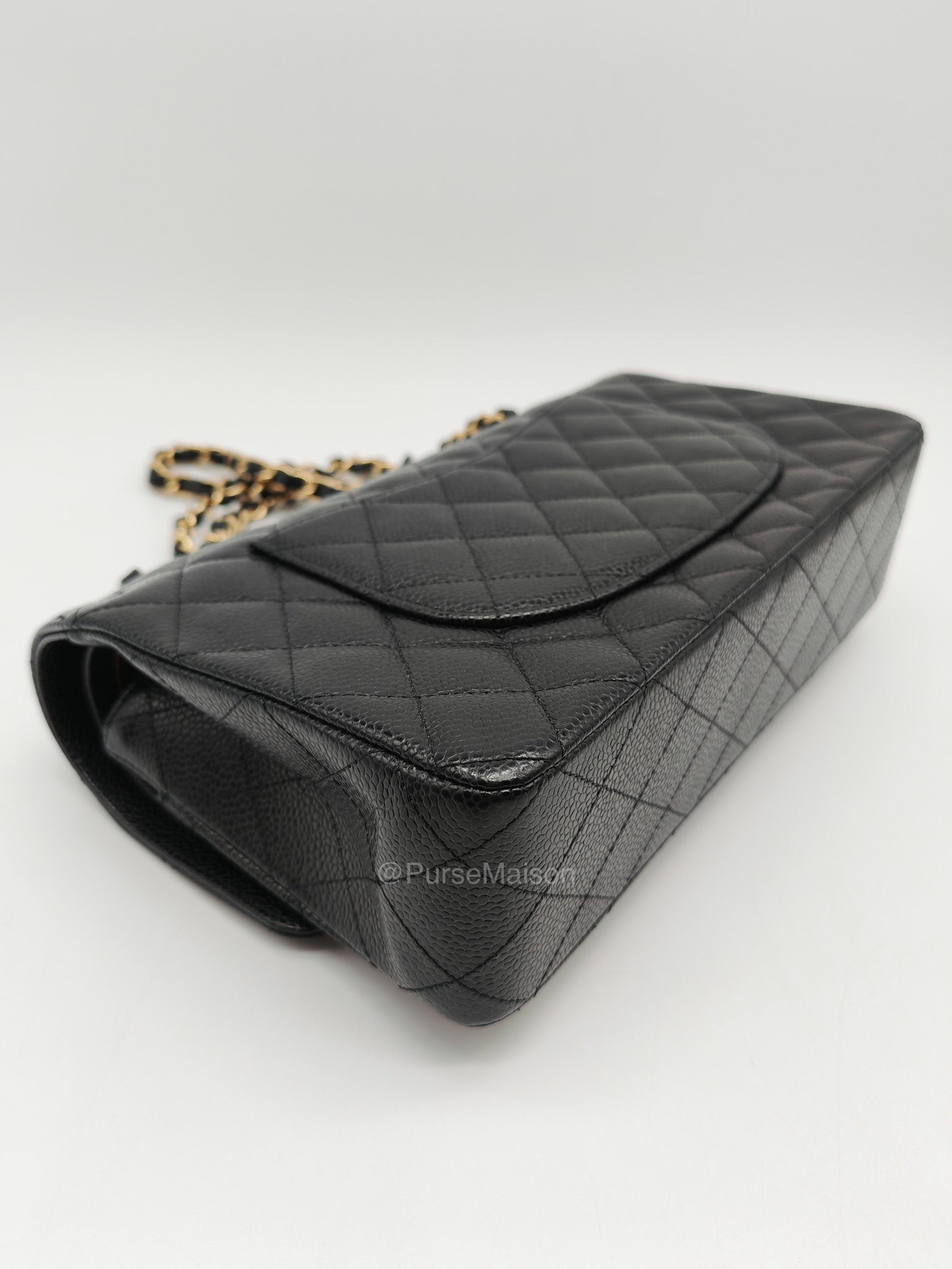 Chanel Classic Double Flap Medium in Black Quilted Caviar Leather and Gold Hardware Microchip | Purse Maison Luxury Bags Shop