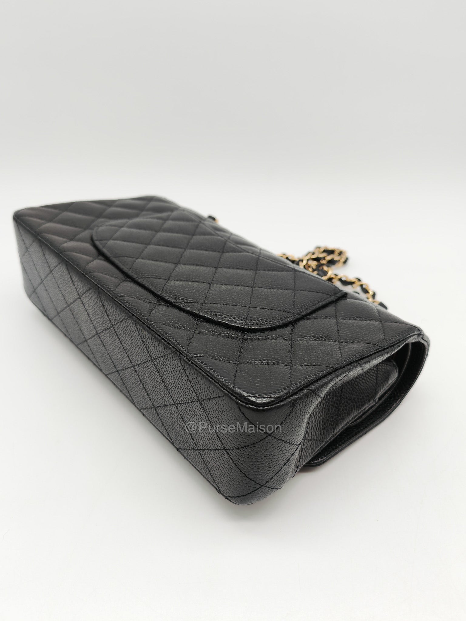 Chanel Classic Double Flap Medium in Black Quilted Caviar Leather and Gold Hardware Microchip | Purse Maison Luxury Bags Shop