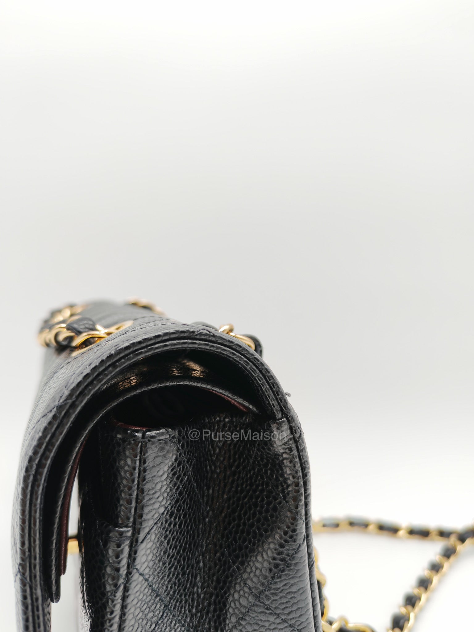 Chanel Classic Double Flap Medium in Black Quilted Caviar Leather and Gold Hardware Microchip | Purse Maison Luxury Bags Shop