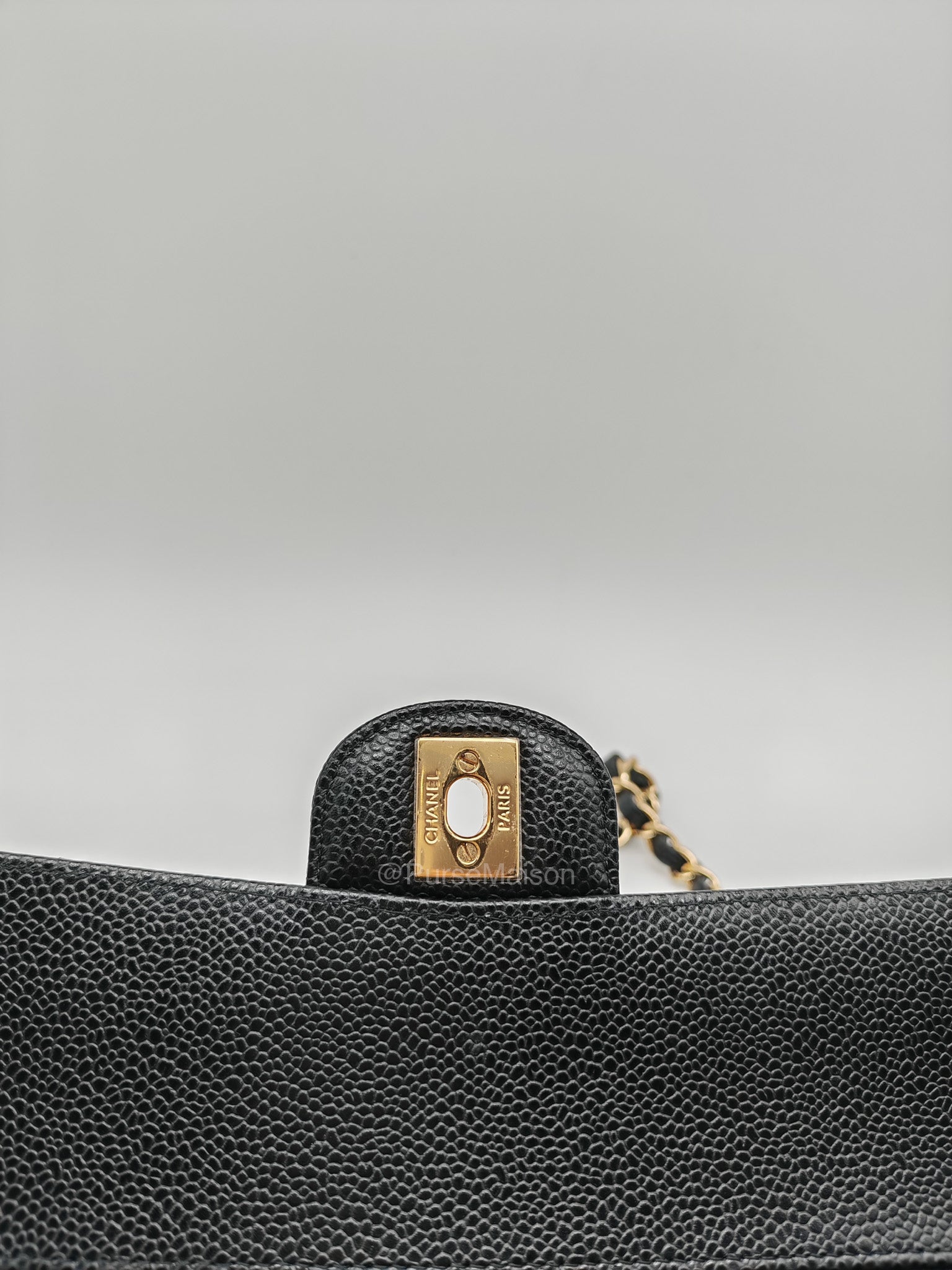Chanel Classic Double Flap Medium in Black Quilted Caviar Leather and Gold Hardware Microchip | Purse Maison Luxury Bags Shop