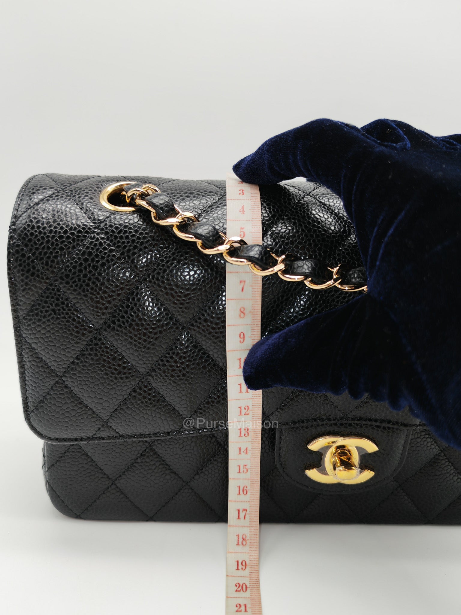 Chanel Classic Double Flap Medium in Black Quilted Caviar Leather and Gold Hardware Microchip | Purse Maison Luxury Bags Shop