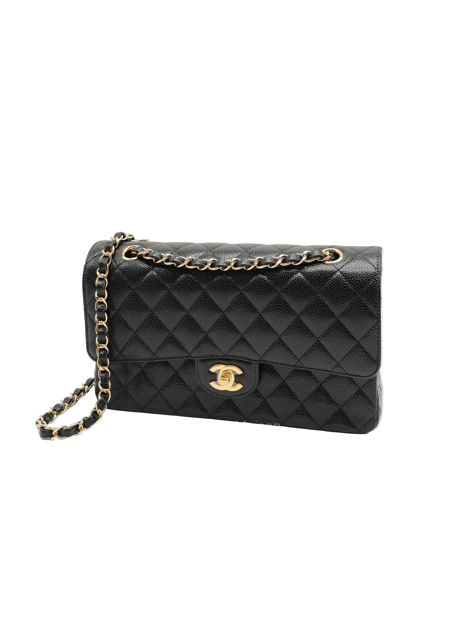 Chanel Classic Double Flap Medium in Black Quilted Caviar Leather and Gold Hardware Microchip | Purse Maison Luxury Bags Shop