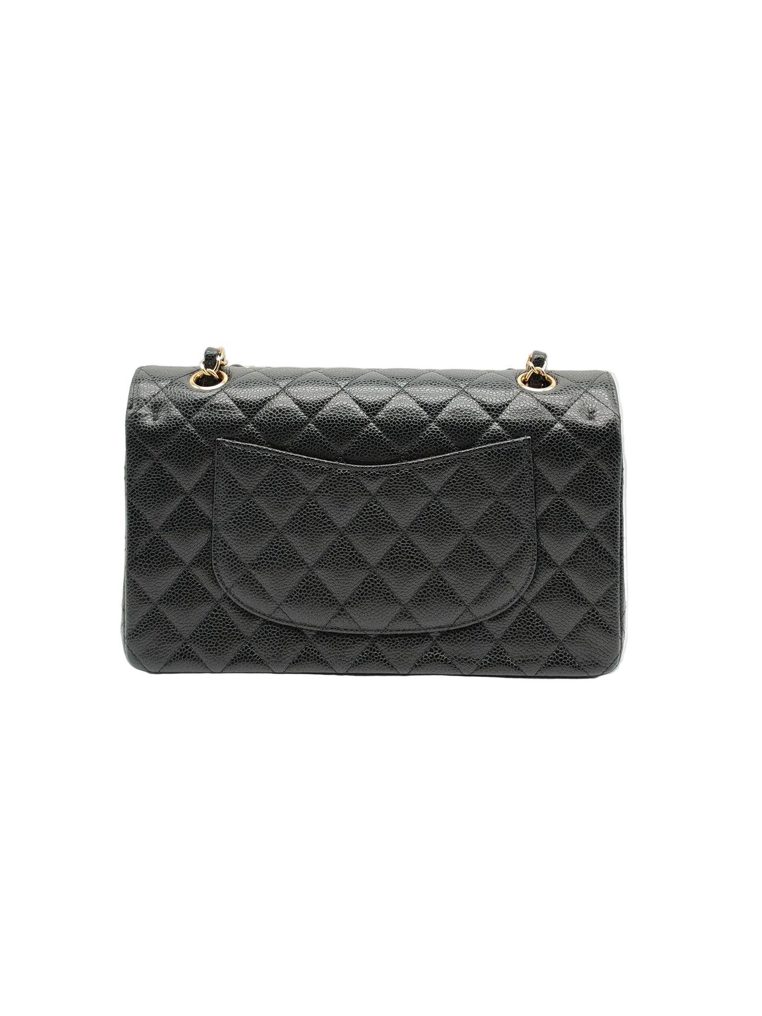 Chanel Classic Double Flap Medium in Black Quilted Caviar Leather and Gold Hardware Microchip | Purse Maison Luxury Bags Shop
