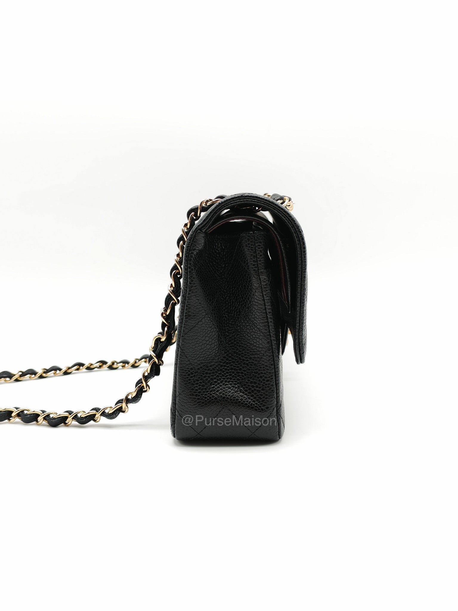 Chanel Classic Double Flap Medium in Black Quilted Caviar Leather and Gold Hardware Microchip | Purse Maison Luxury Bags Shop
