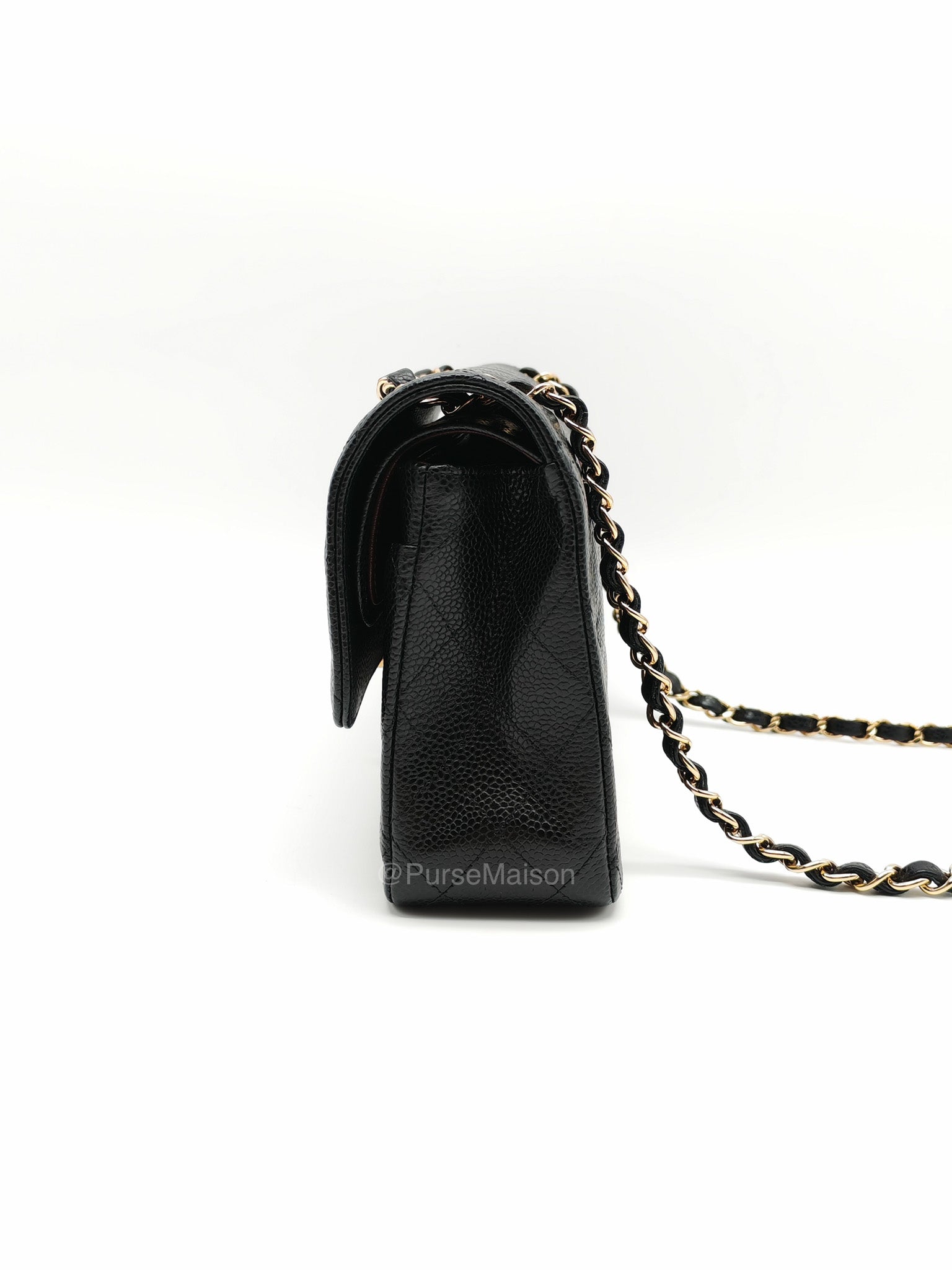 Chanel Classic Double Flap Medium in Black Quilted Caviar Leather and Gold Hardware Microchip | Purse Maison Luxury Bags Shop