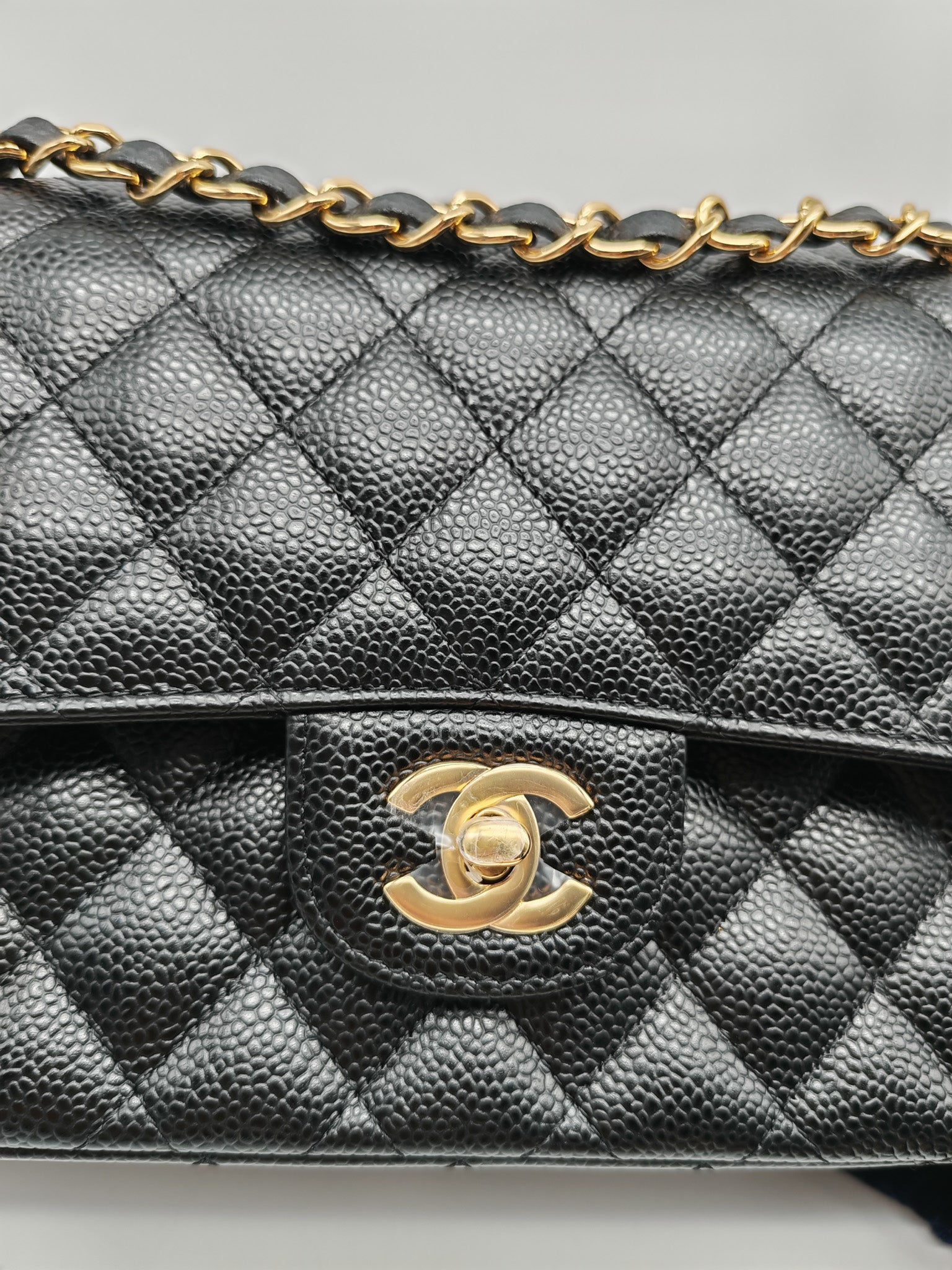 Chanel Classic Double Flap Medium in Black Quilted Caviar Leather and Gold Hardware Series 26 | Purse Maison Luxury Bags Shop