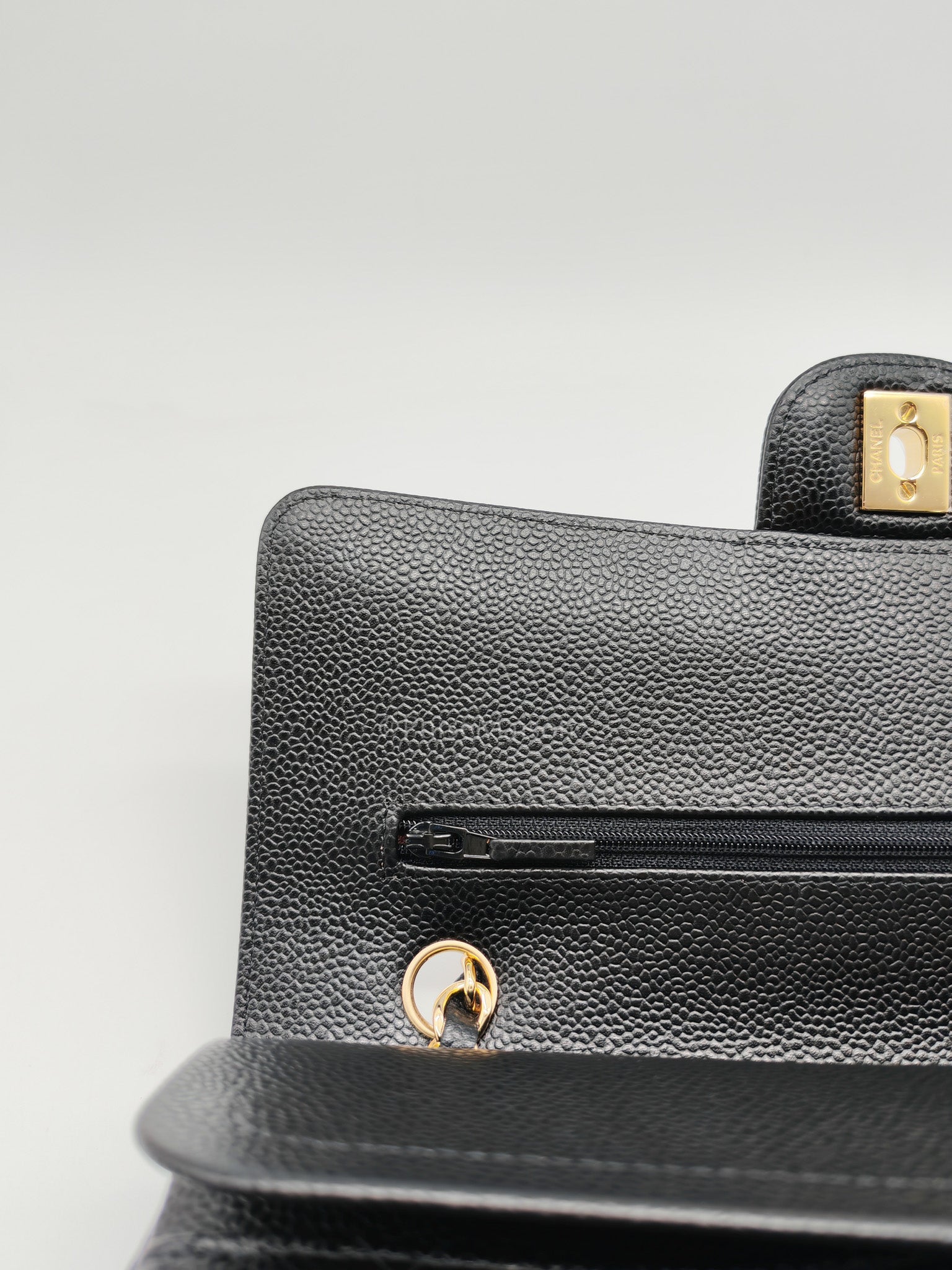 Chanel Classic Double Flap Medium in Black Quilted Caviar Leather and Gold Hardware Series 26 | Purse Maison Luxury Bags Shop