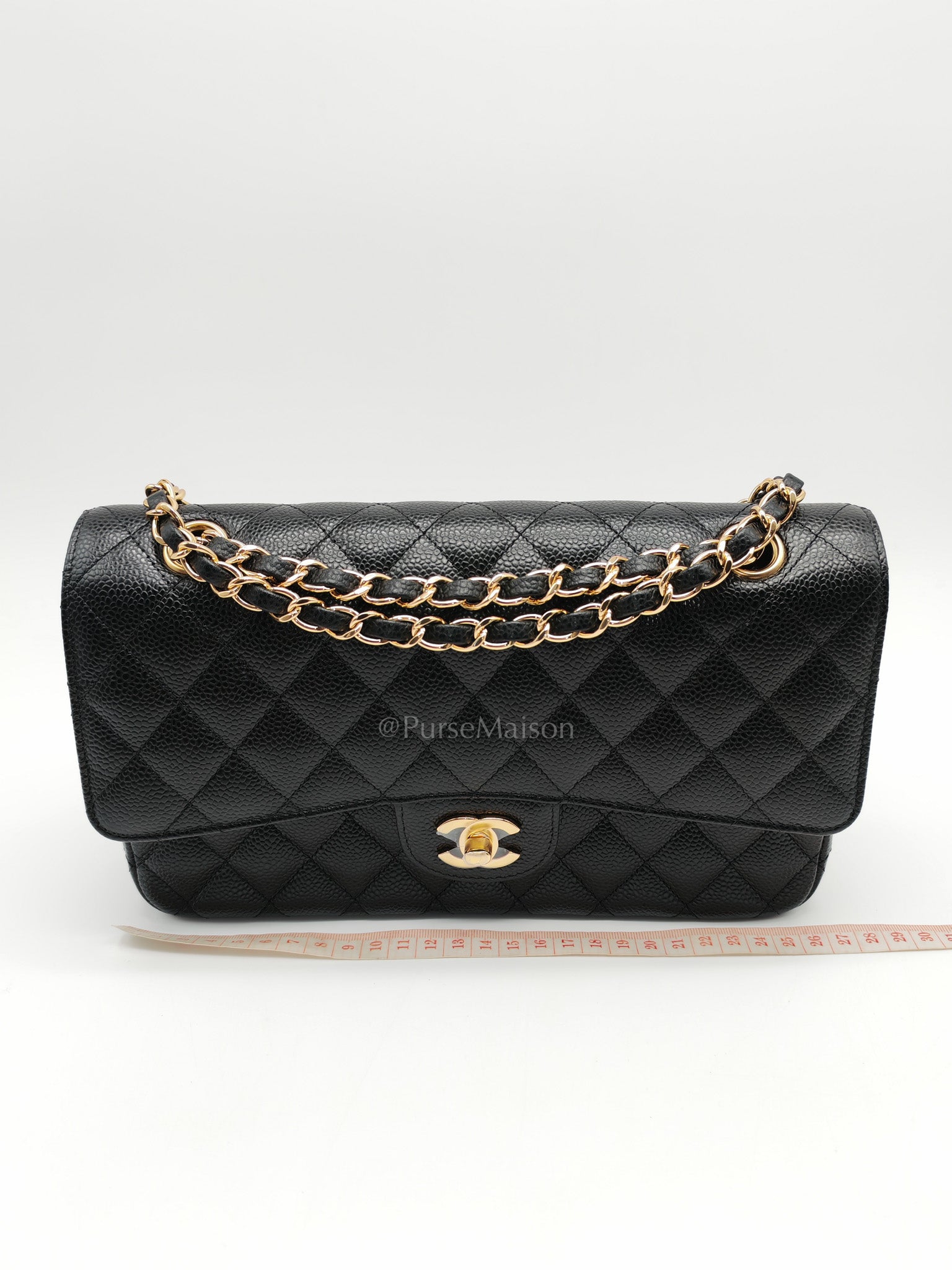 Chanel Classic Double Flap Medium in Black Quilted Caviar Leather and Gold Hardware Series 26 | Purse Maison Luxury Bags Shop