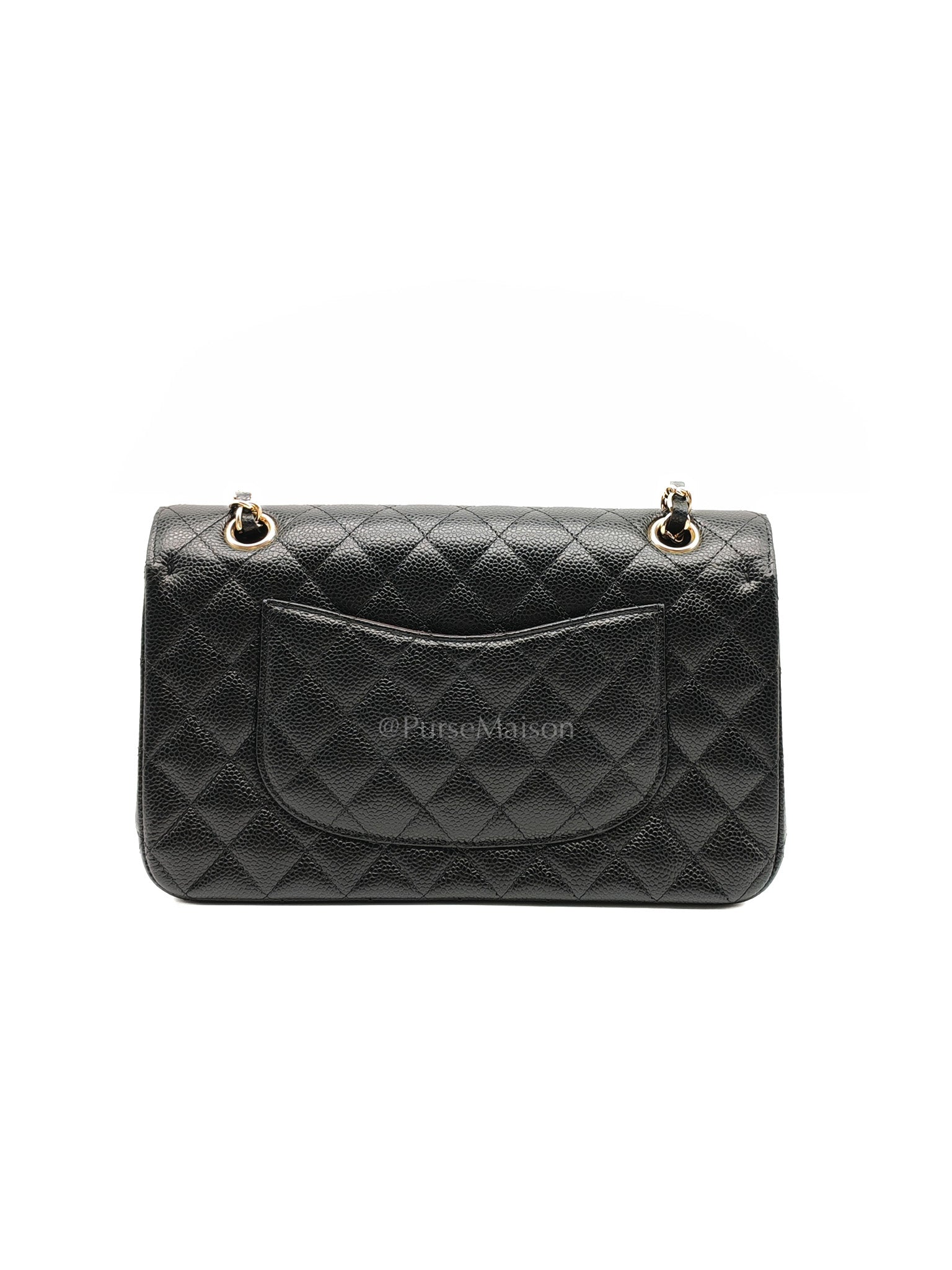 Chanel Classic Double Flap Medium in Black Quilted Caviar Leather and Gold Hardware Series 26 | Purse Maison Luxury Bags Shop