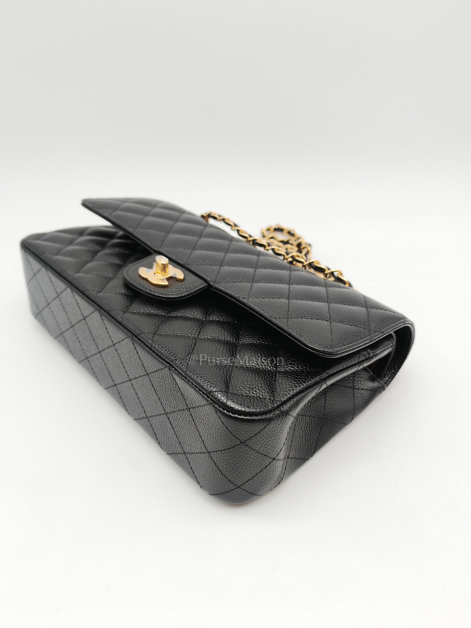 Chanel Classic Double Flap Medium in Black Quilted Caviar Leather and Gold Hardware Series 26 | Purse Maison Luxury Bags Shop