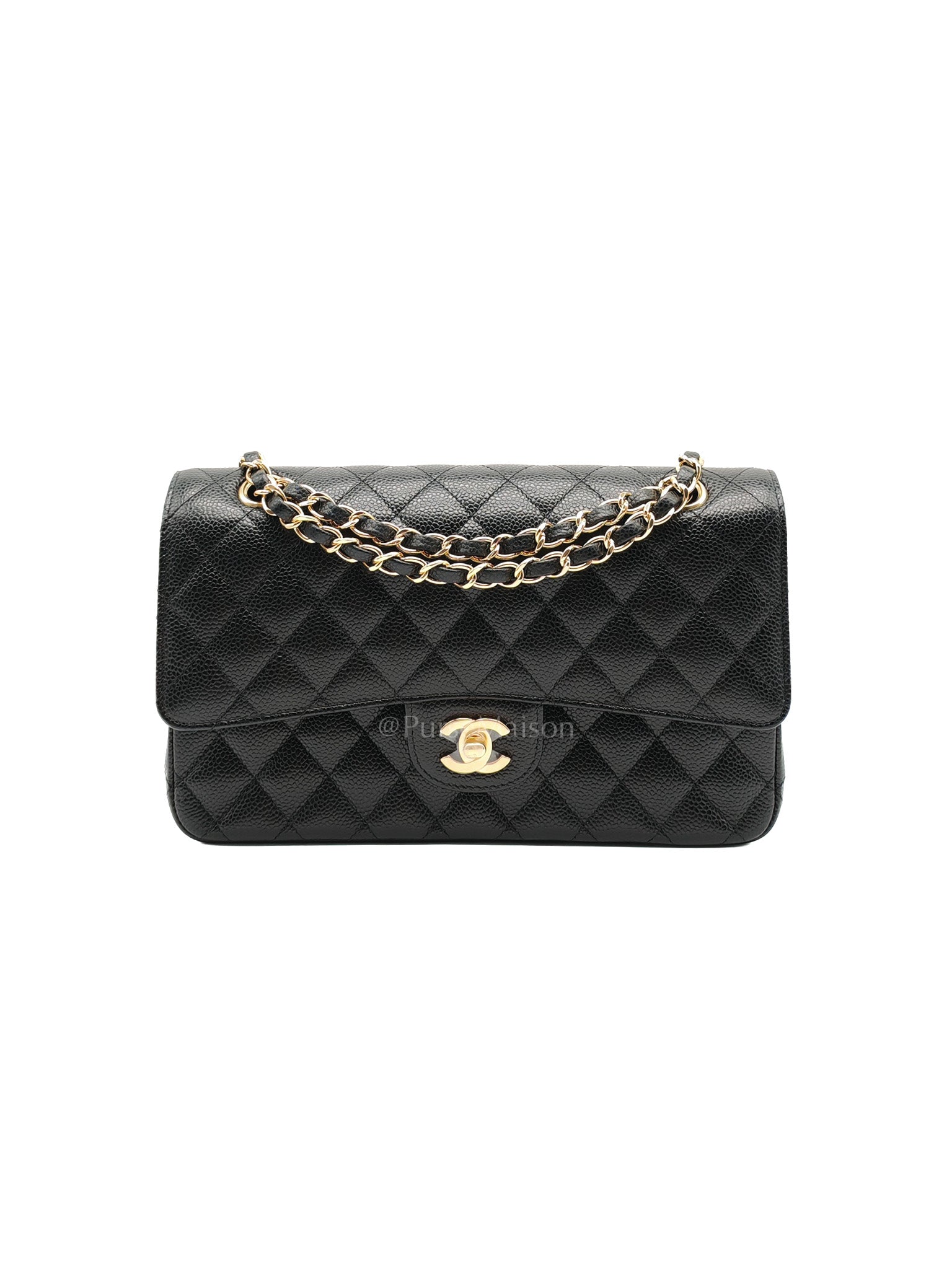 Chanel Classic Double Flap Medium in Black Quilted Caviar Leather and Gold Hardware Series 26 | Purse Maison Luxury Bags Shop