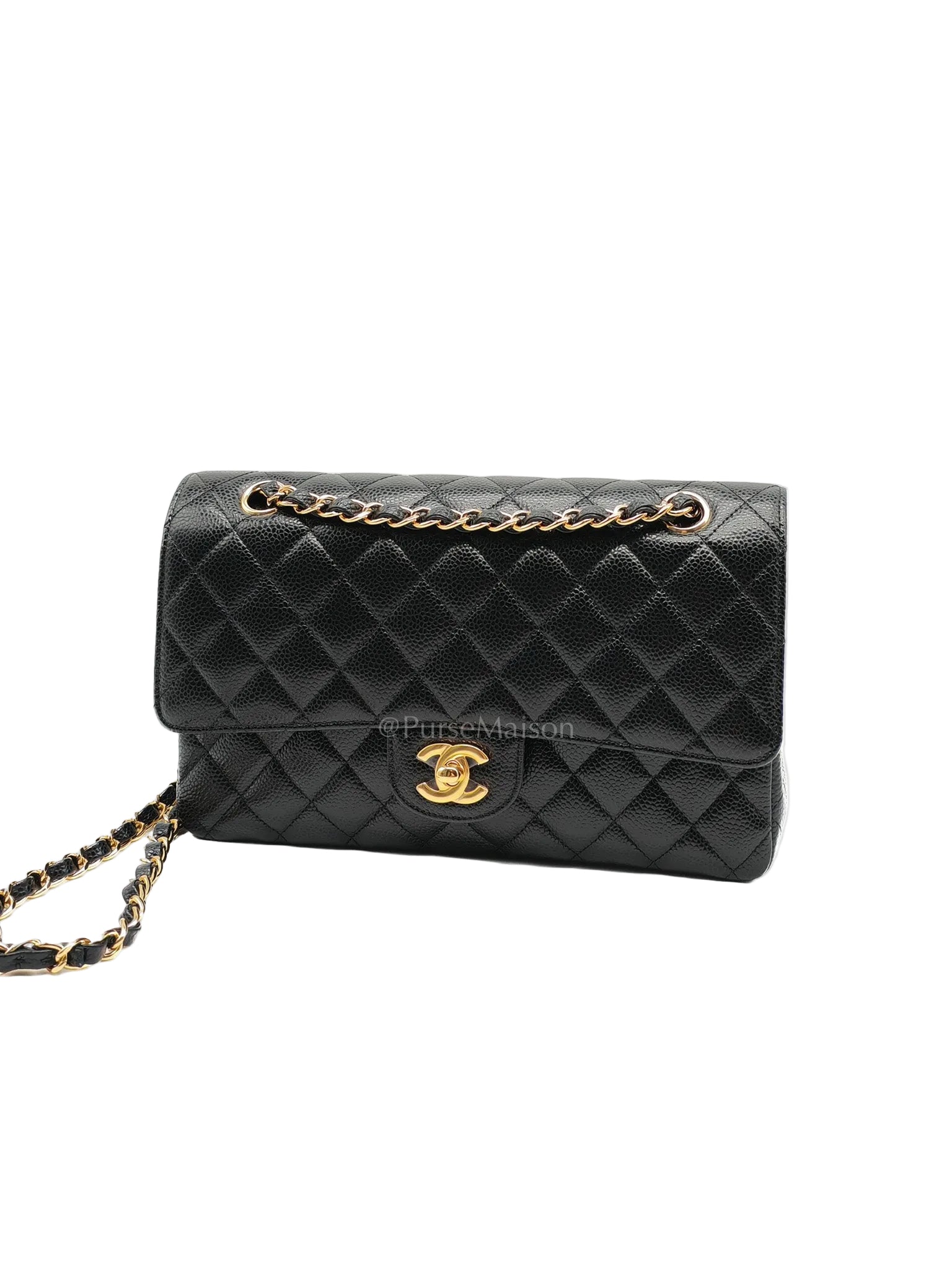 Chanel Classic Double Flap Medium in Black Quilted Caviar Leather and Gold Hardware Series 27 | Purse Maison Luxury Bags Shop