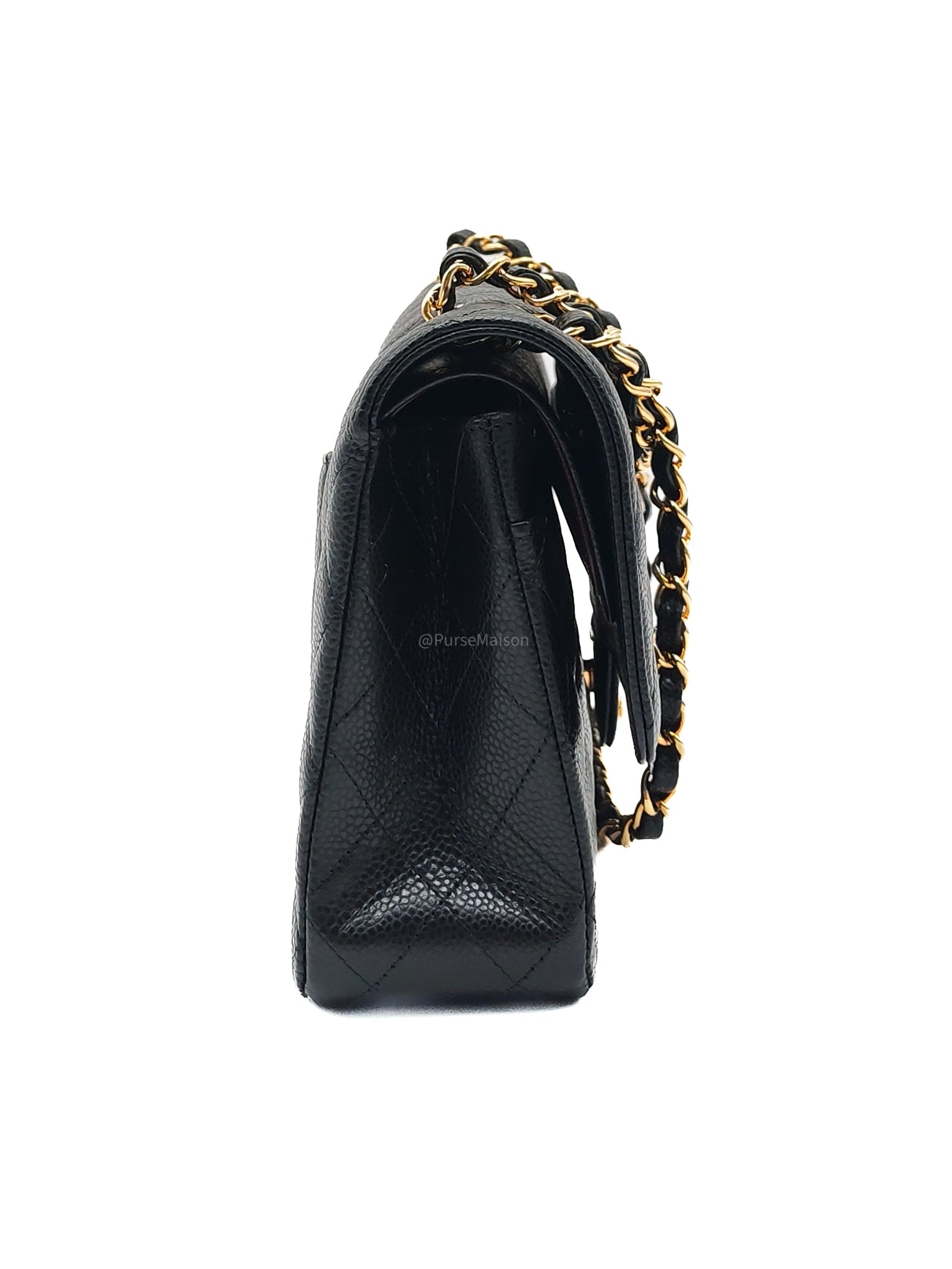 Chanel Classic Double Flap Medium in Black Quilted Caviar Leather & Gold Hardware Microchip | Purse Maison Luxury Bags Shop