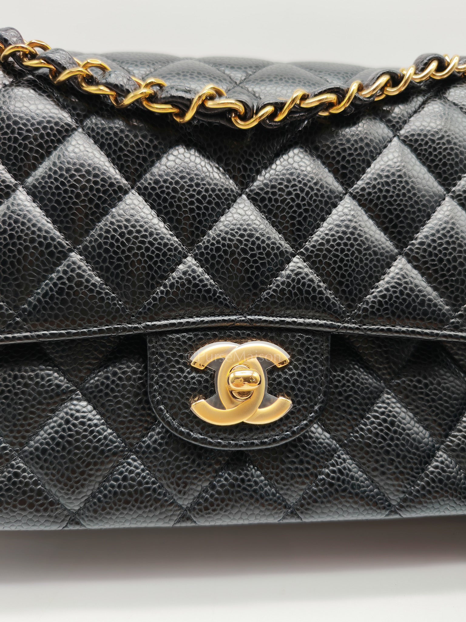 Chanel Classic Double Flap in Black Quilted Leather Caviar Leather and Gold Hardware (Microchip) | Purse Maison Luxury Bags Shop