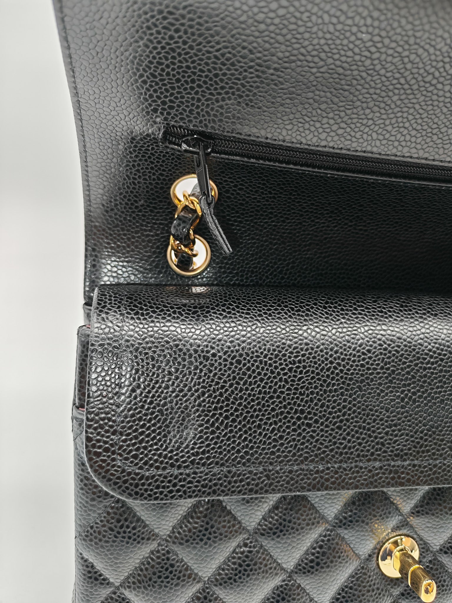 Chanel Classic Double Flap in Black Quilted Leather Caviar Leather and Gold Hardware (Microchip) | Purse Maison Luxury Bags Shop