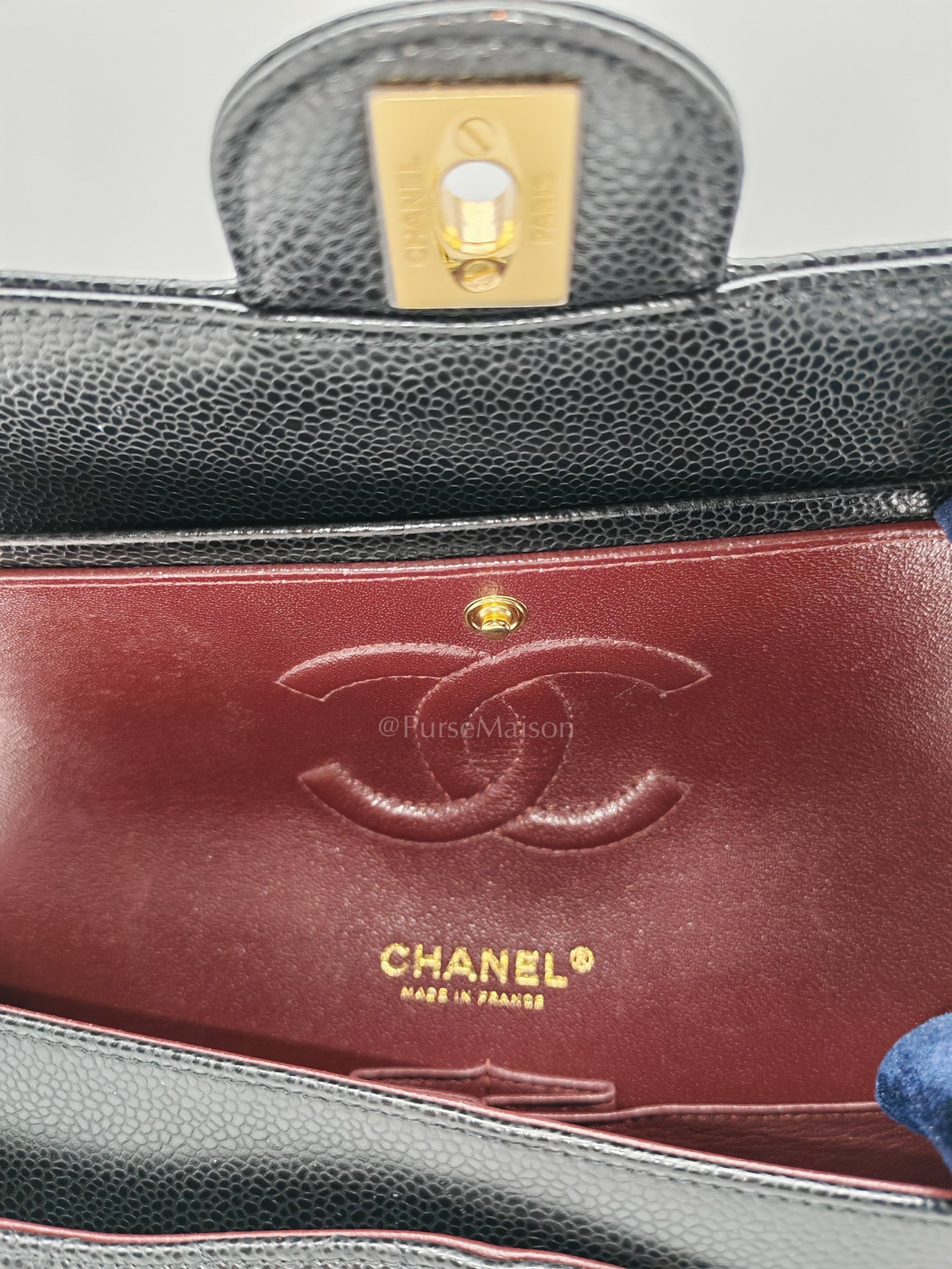 Chanel Classic Double Flap in Black Quilted Leather Caviar Leather and Gold Hardware (Microchip) | Purse Maison Luxury Bags Shop