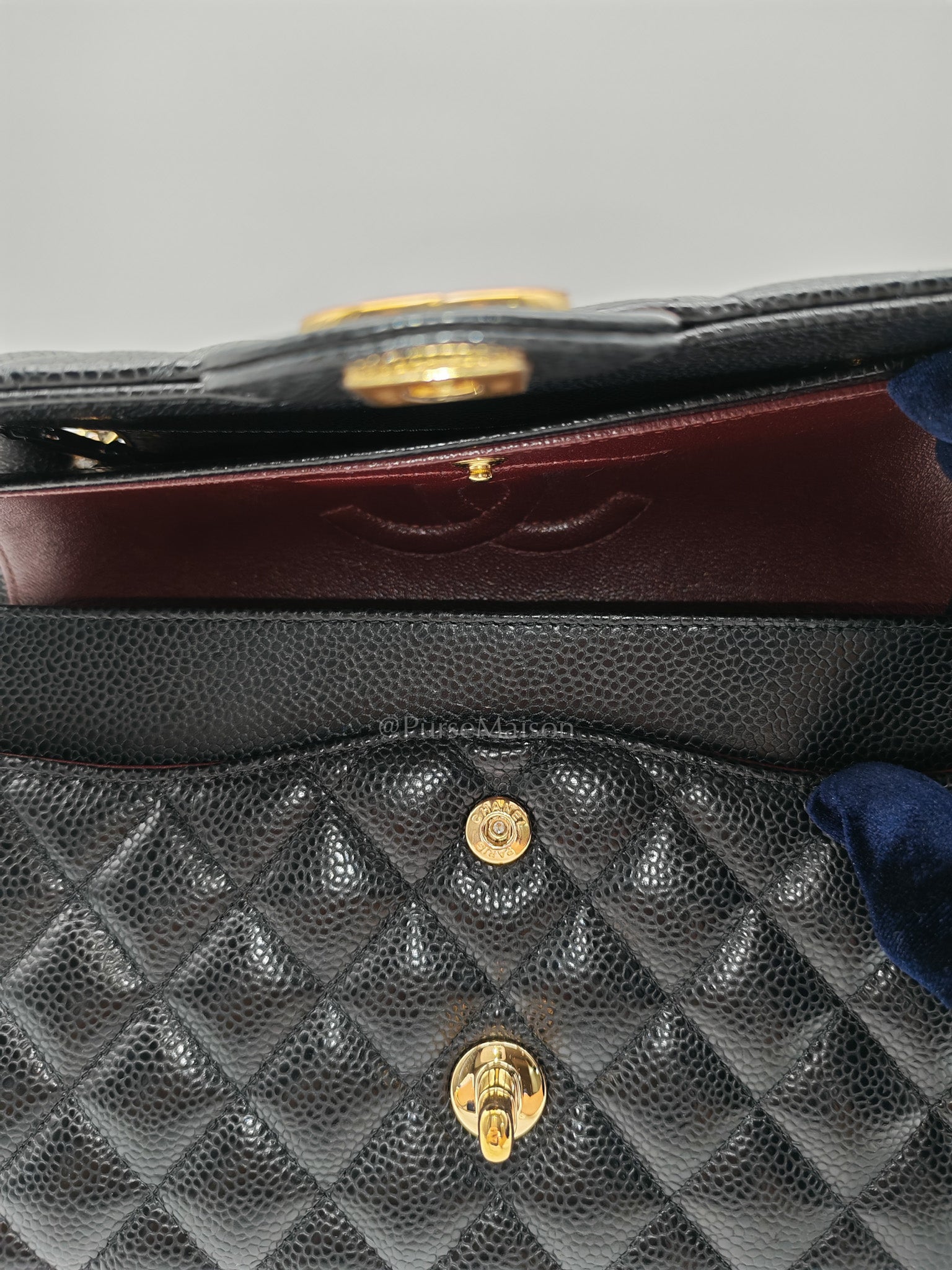 Chanel Classic Double Flap in Black Quilted Leather Caviar Leather and Gold Hardware (Microchip) | Purse Maison Luxury Bags Shop