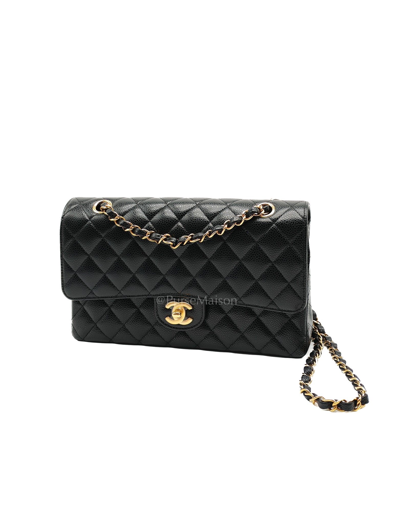 Chanel Classic Double Flap in Black Quilted Leather Caviar Leather and Gold Hardware (Microchip) | Purse Maison Luxury Bags Shop