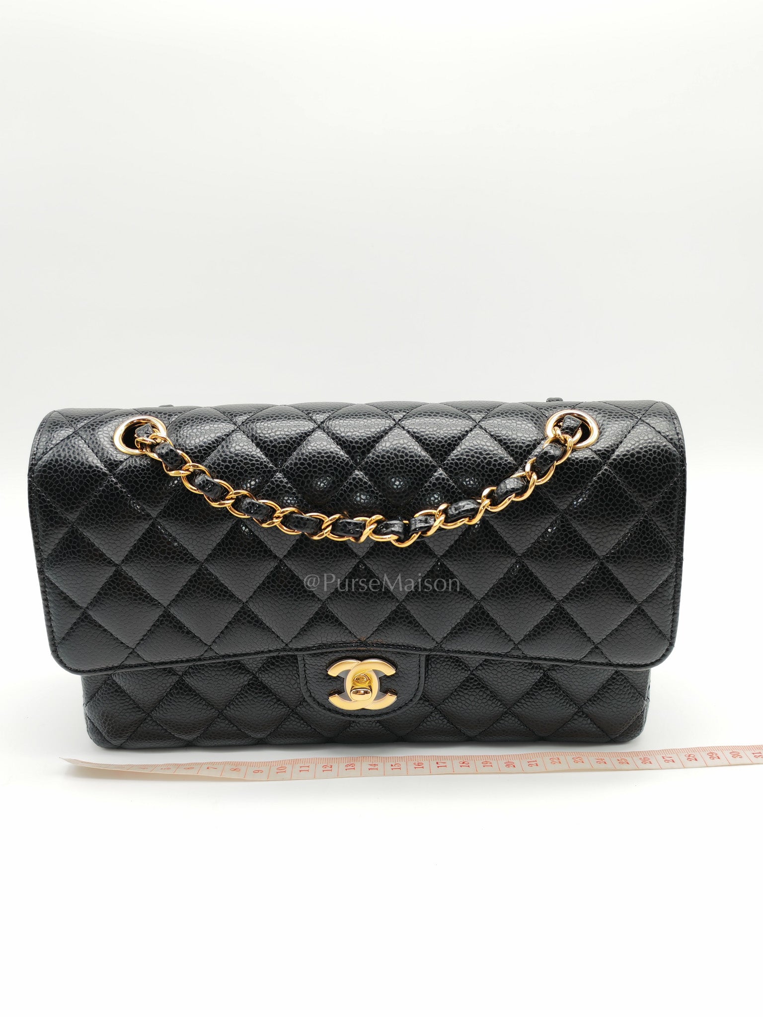 Chanel Classic Double Flap in Black Quilted Leather Caviar Leather and Gold Hardware (Microchip) | Purse Maison Luxury Bags Shop