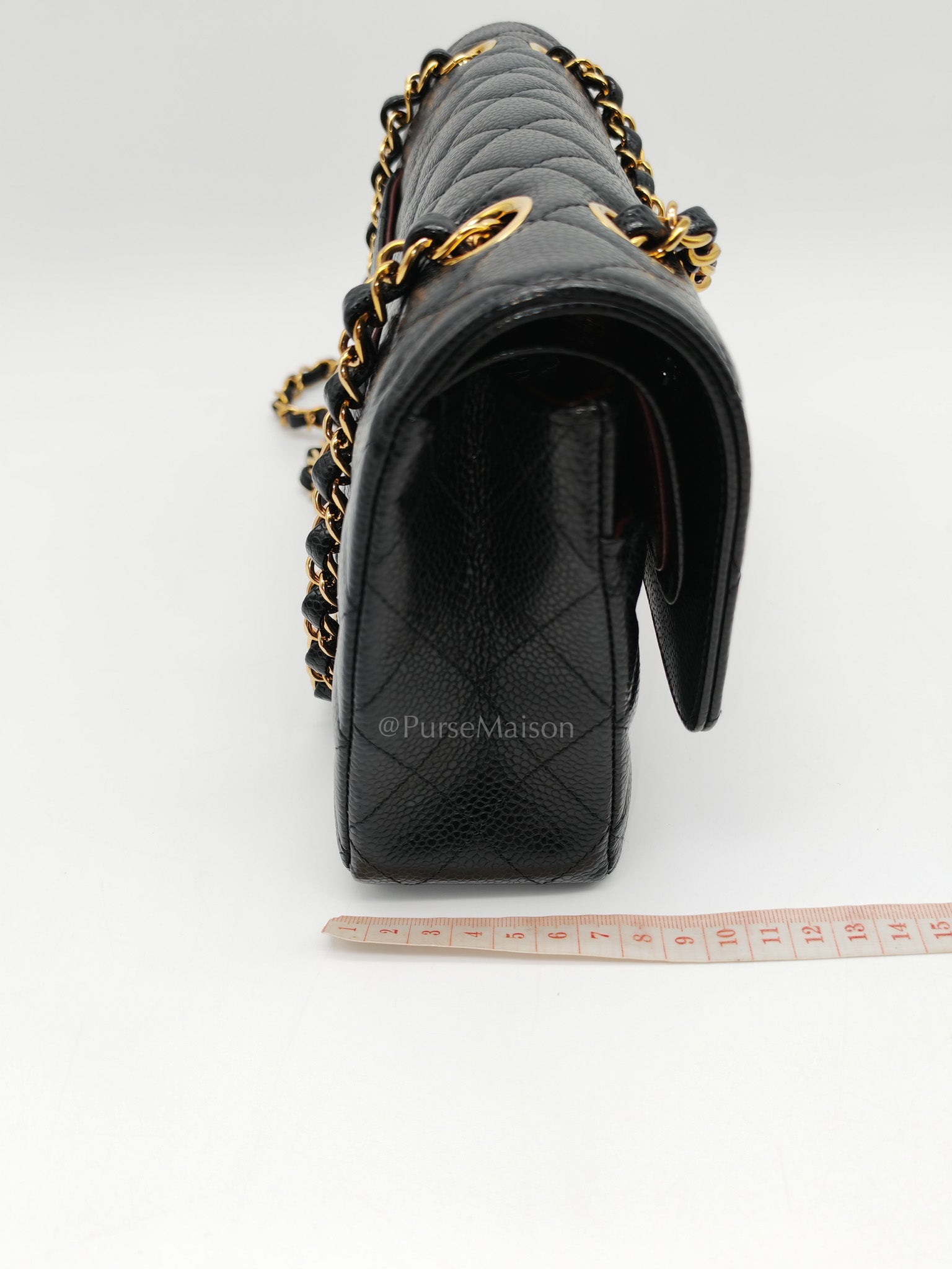 Chanel Classic Double Flap in Black Quilted Leather Caviar Leather and Gold Hardware (Microchip) | Purse Maison Luxury Bags Shop