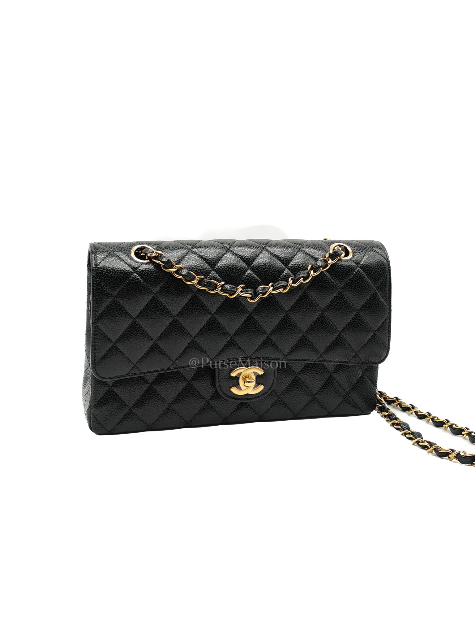 Chanel Classic Double Flap in Black Quilted Leather Caviar Leather and Gold Hardware (Microchip) | Purse Maison Luxury Bags Shop