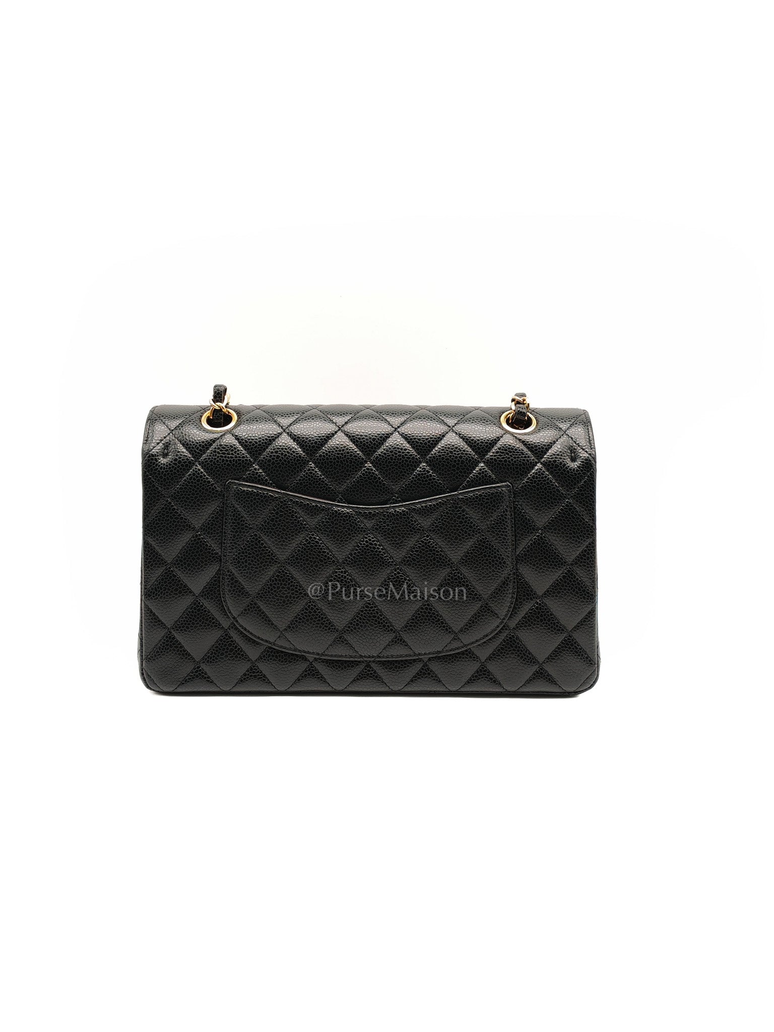 Chanel Classic Double Flap in Black Quilted Leather Caviar Leather and Gold Hardware (Microchip) | Purse Maison Luxury Bags Shop