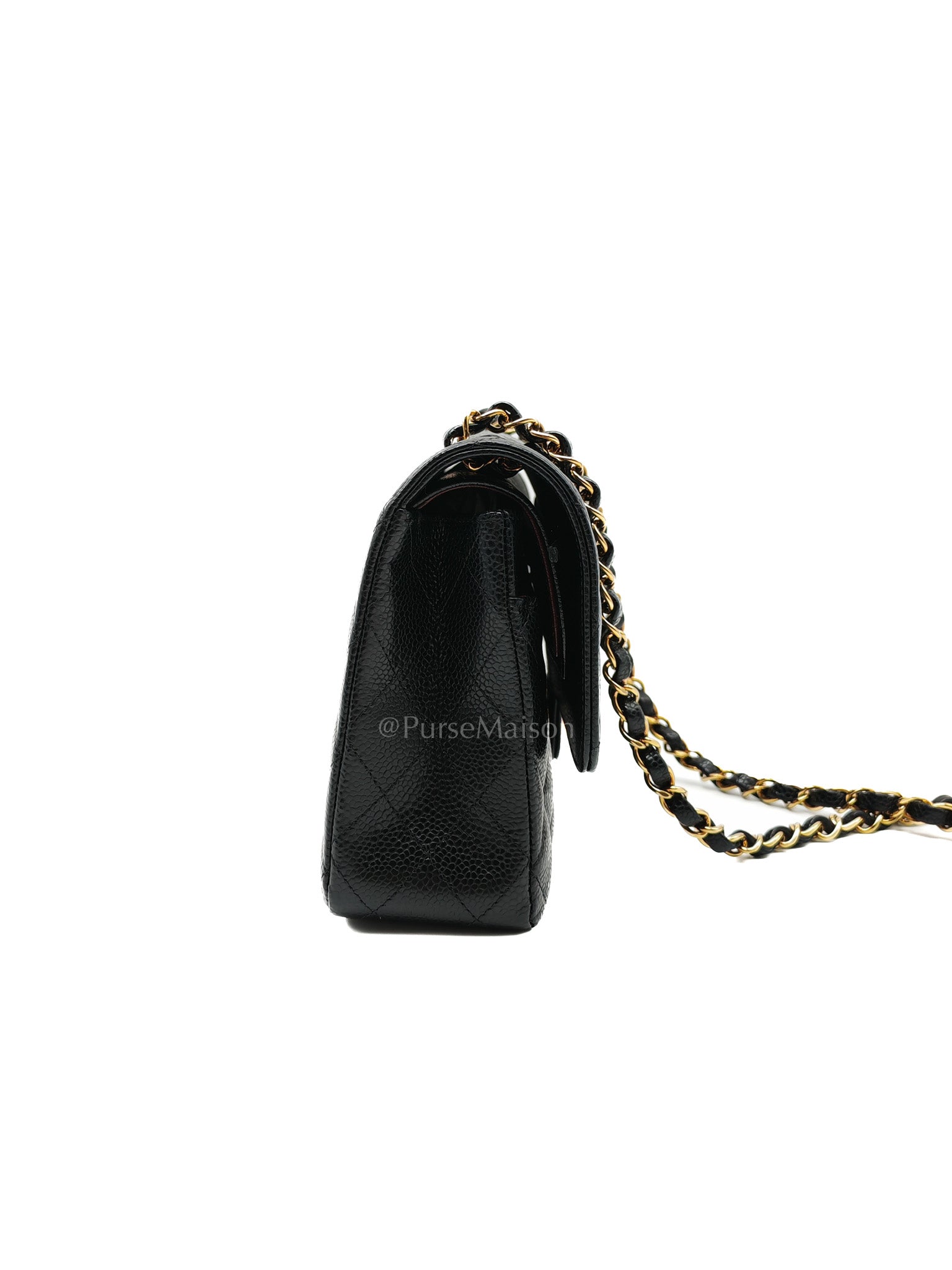 Chanel Classic Double Flap in Black Quilted Leather Caviar Leather and Gold Hardware (Microchip) | Purse Maison Luxury Bags Shop